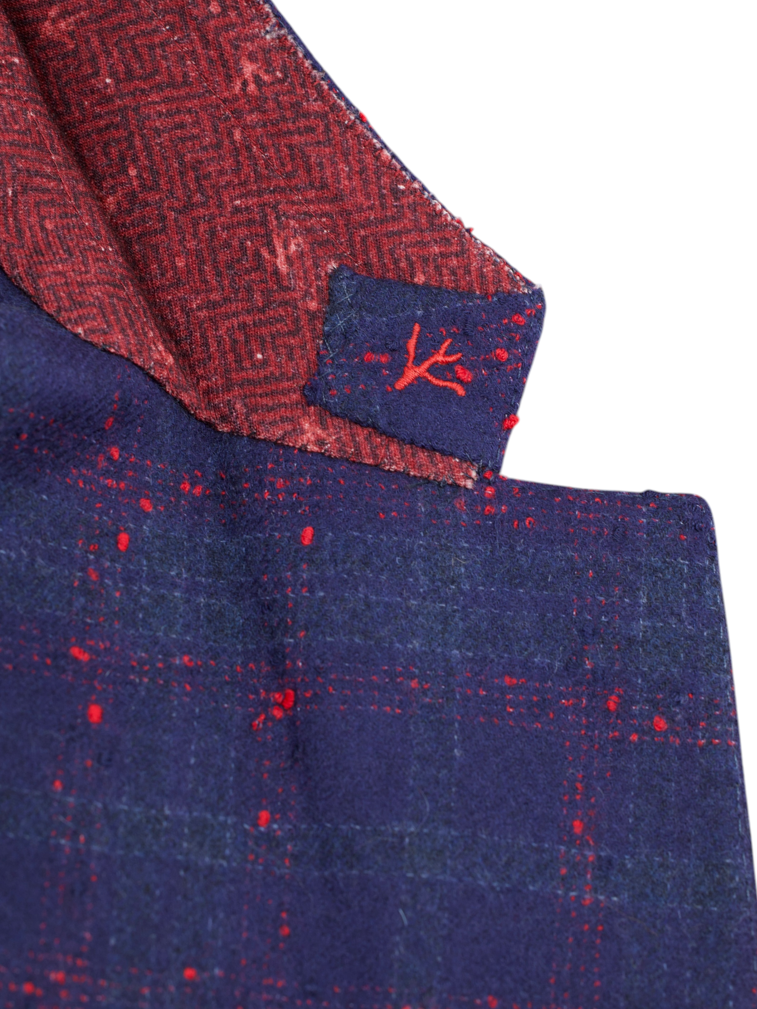 Isaia Dark Blue & Red Wool-Blend Splatter-Check Jacket