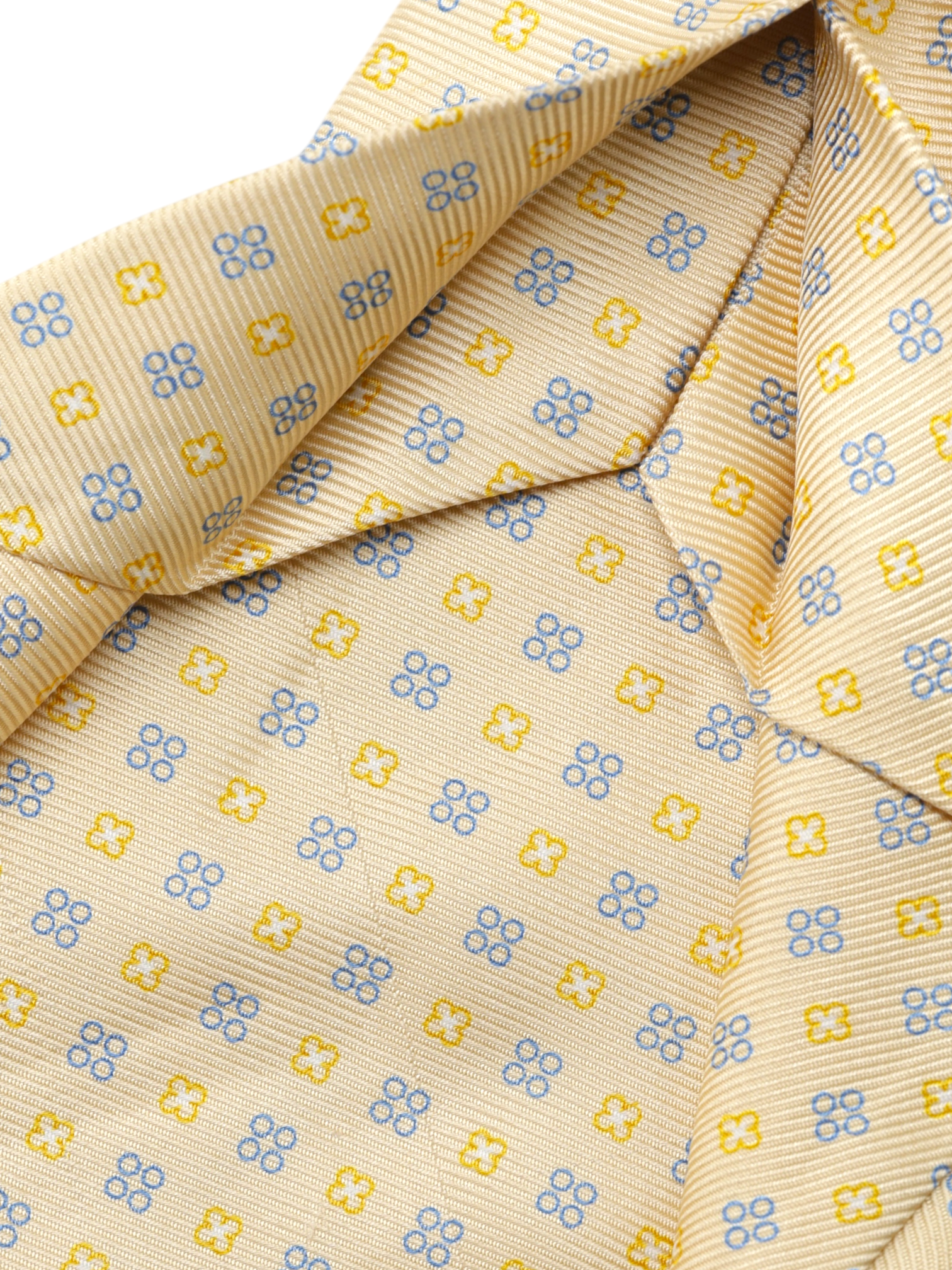 Kiton 5-Fold Butter Yellow & Blue Silk Geometric Self-Tipped Tie