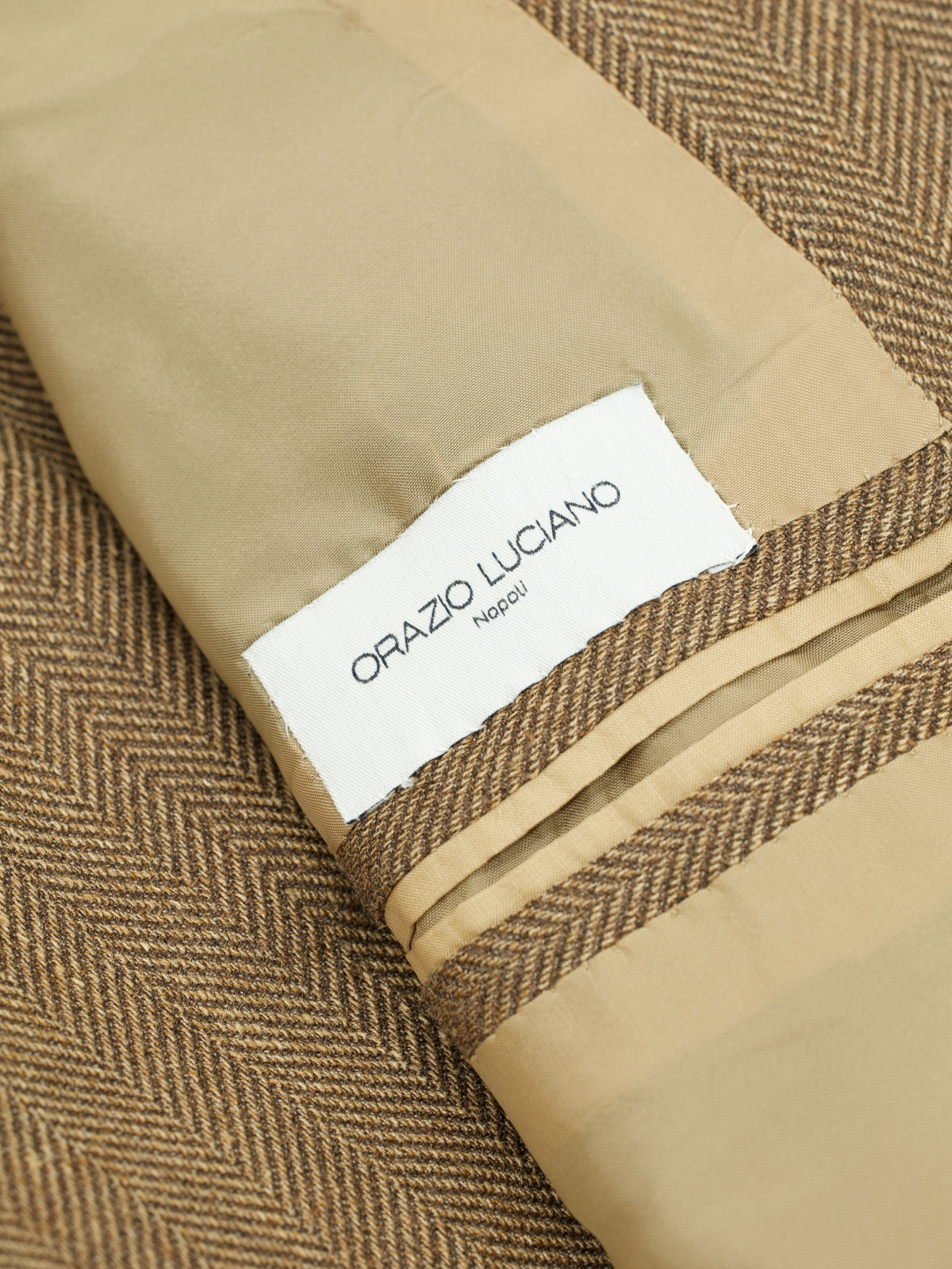 Orazio Luciano Brown Wool, Silk & Linen Herringbone Jacket