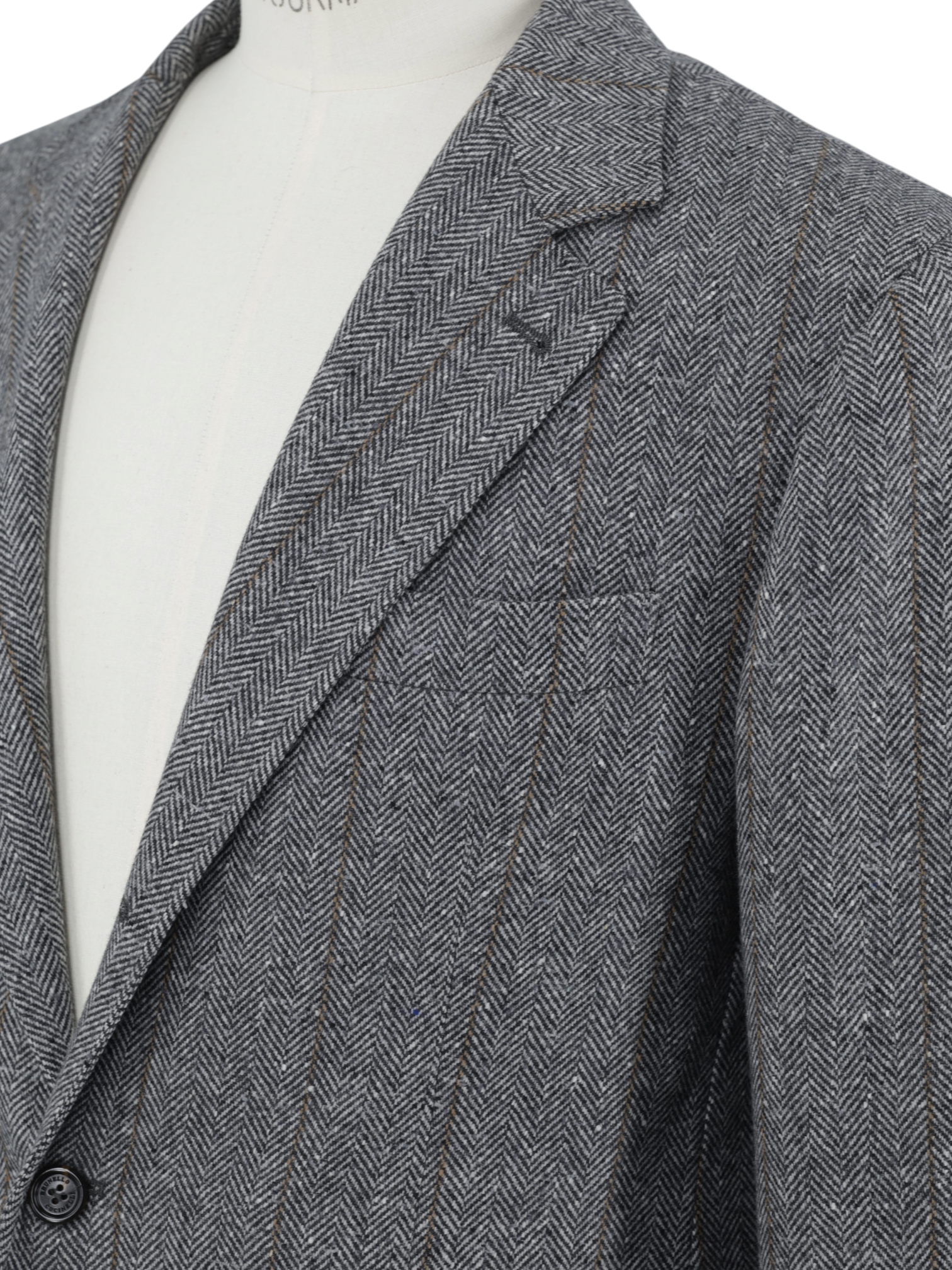 Brunello Cucinelli Grey Wool & Cashmere Herringbone & Overcheck Jacket