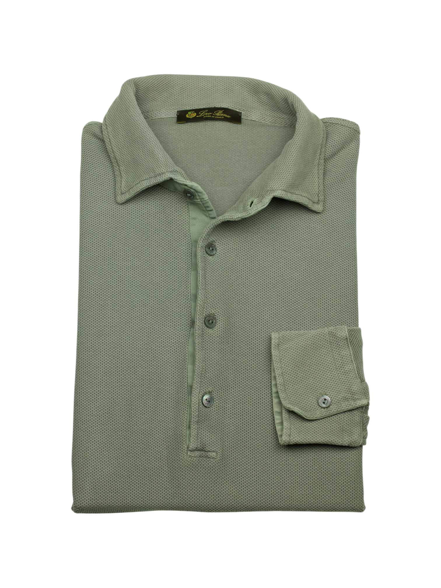 Loro Piana Grey Cotton Piqué Long-Sleeve Polo Shirt