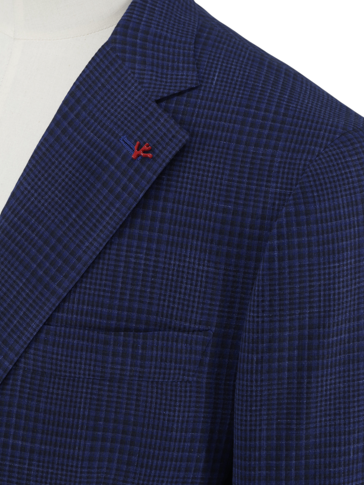 Isaia Cobalt Blue Wool, Silk & Linen Shadow-Check Amalfi Jacket