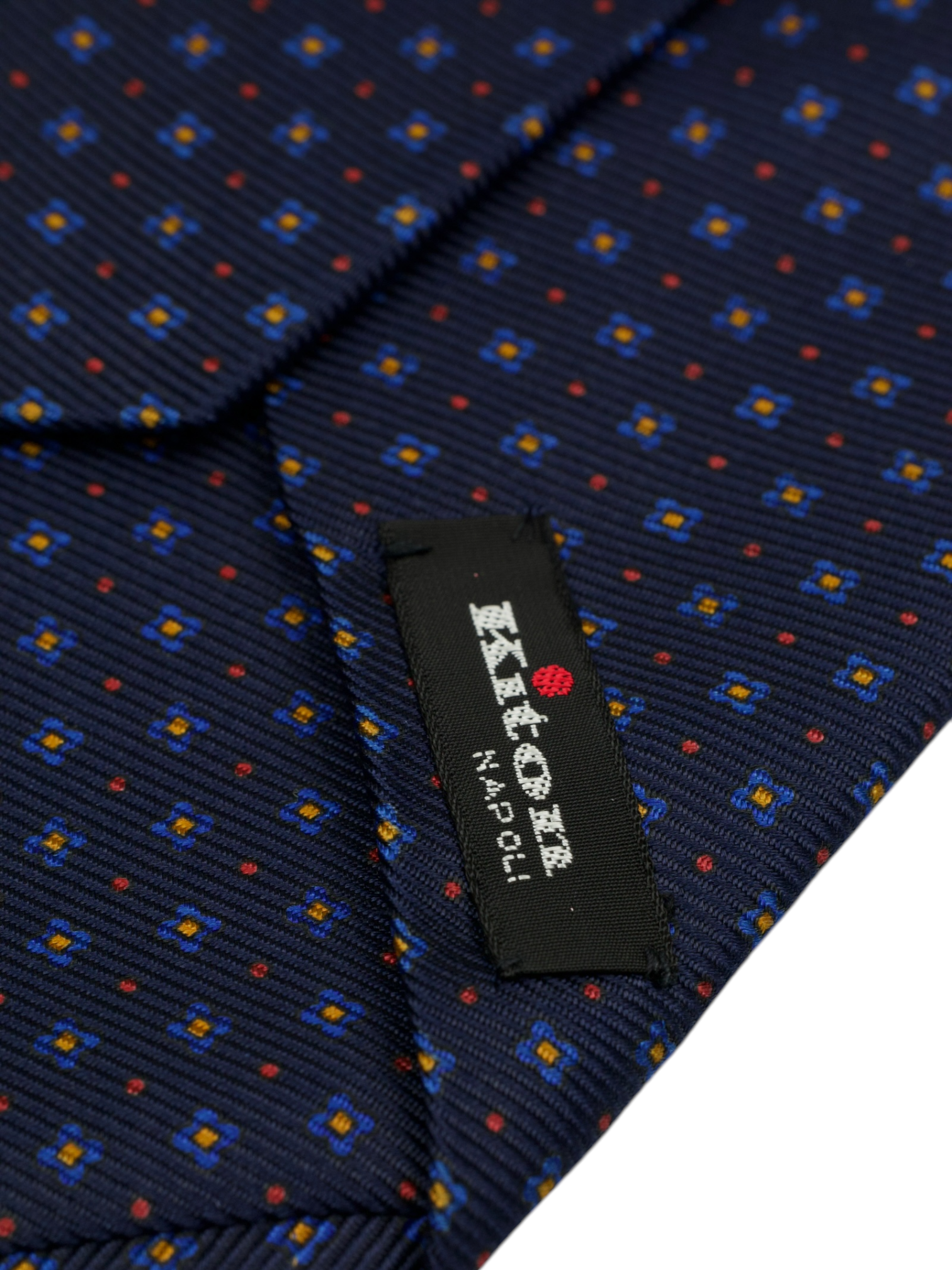 Kiton 5-Fold Dark Blue & Red Silk Geometric Pattern Tie
