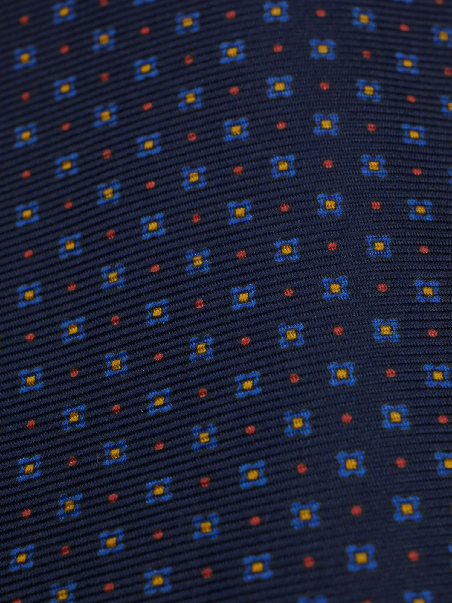 Kiton 5-Fold Dark Blue & Red Silk Geometric Pattern Tie