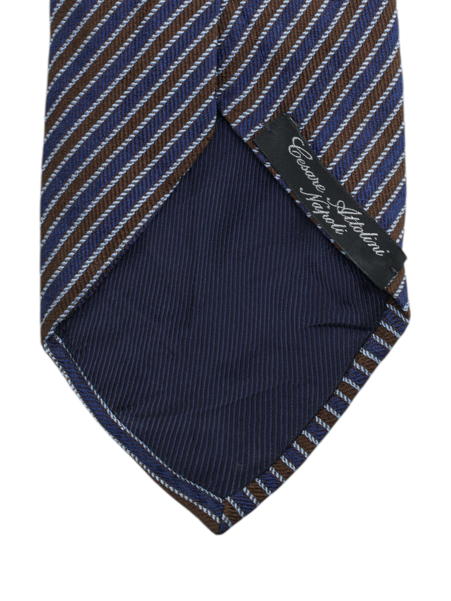 Cesare Attolini Dark Blue & Chocolate Brown Silk Striped Tie