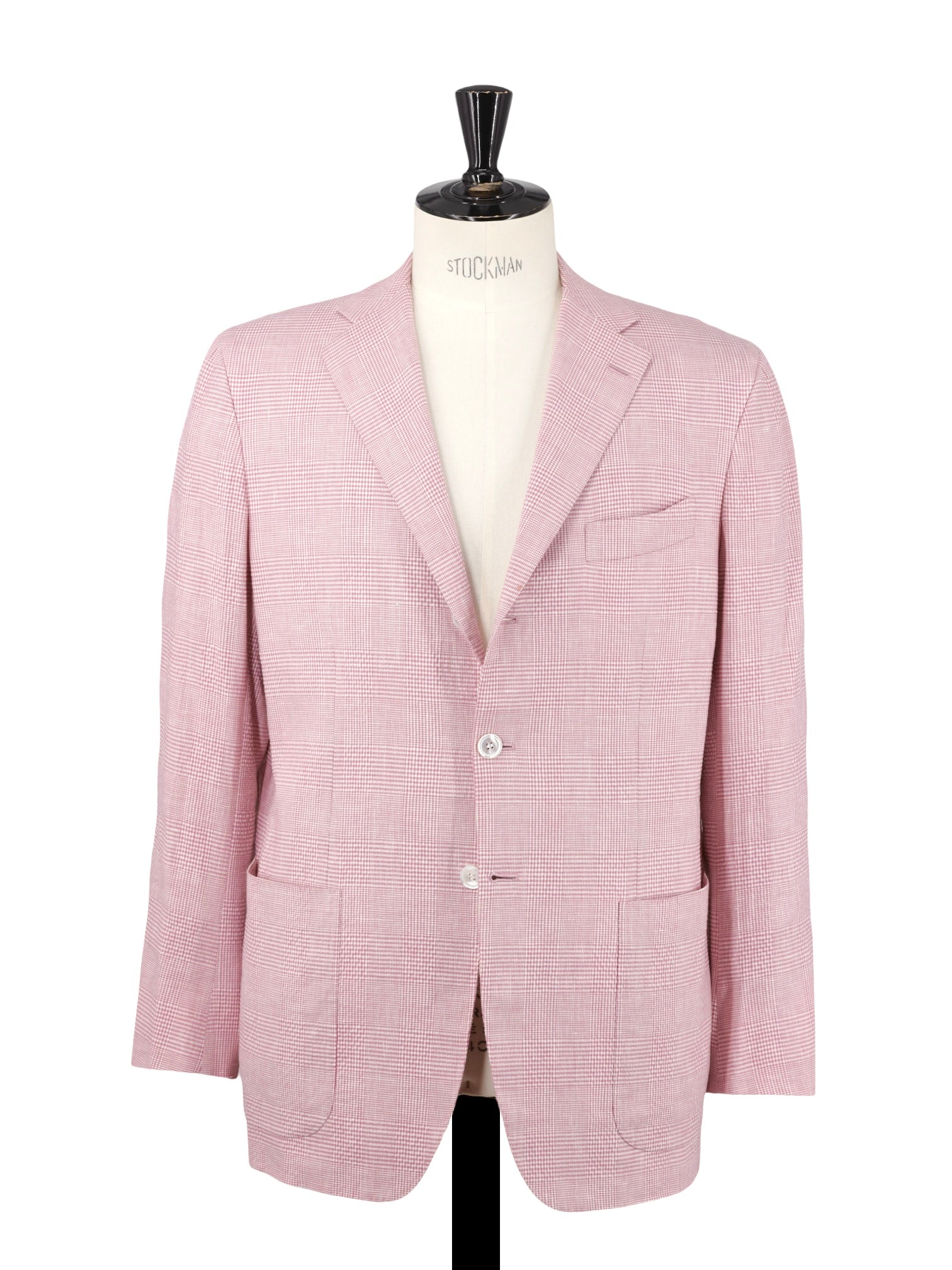 Kiton Soft Pink Wool, Linen & Lyocell Seersucker Prince of Wales Jacket
