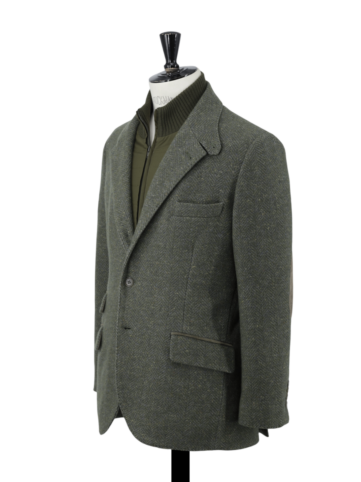 Loro Piana Light Green Cashmere & Wool Detachable-Front Herringbone Jacket