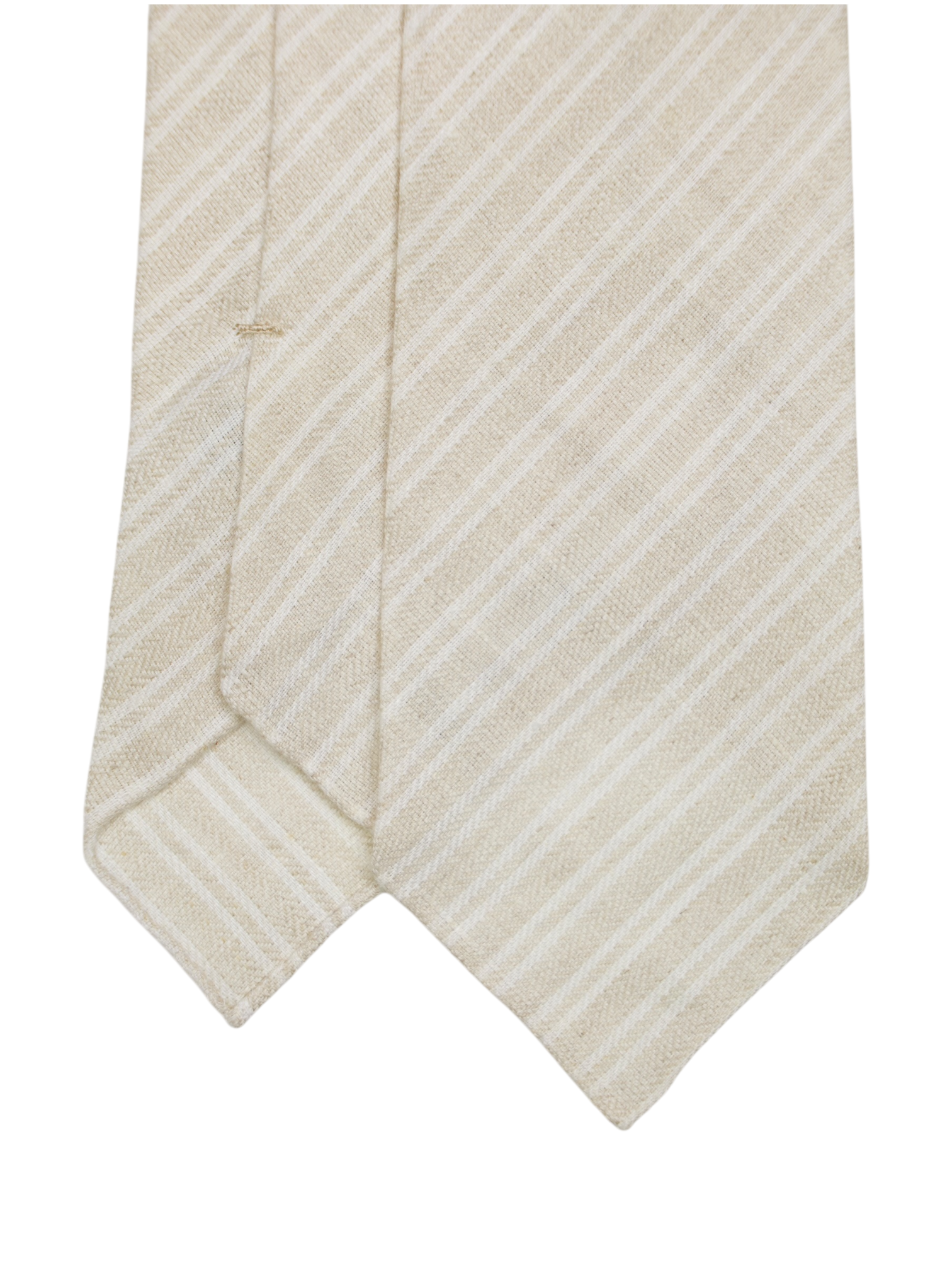 Kiton 5-Fold Greige Handrolled Linen Striped Tie