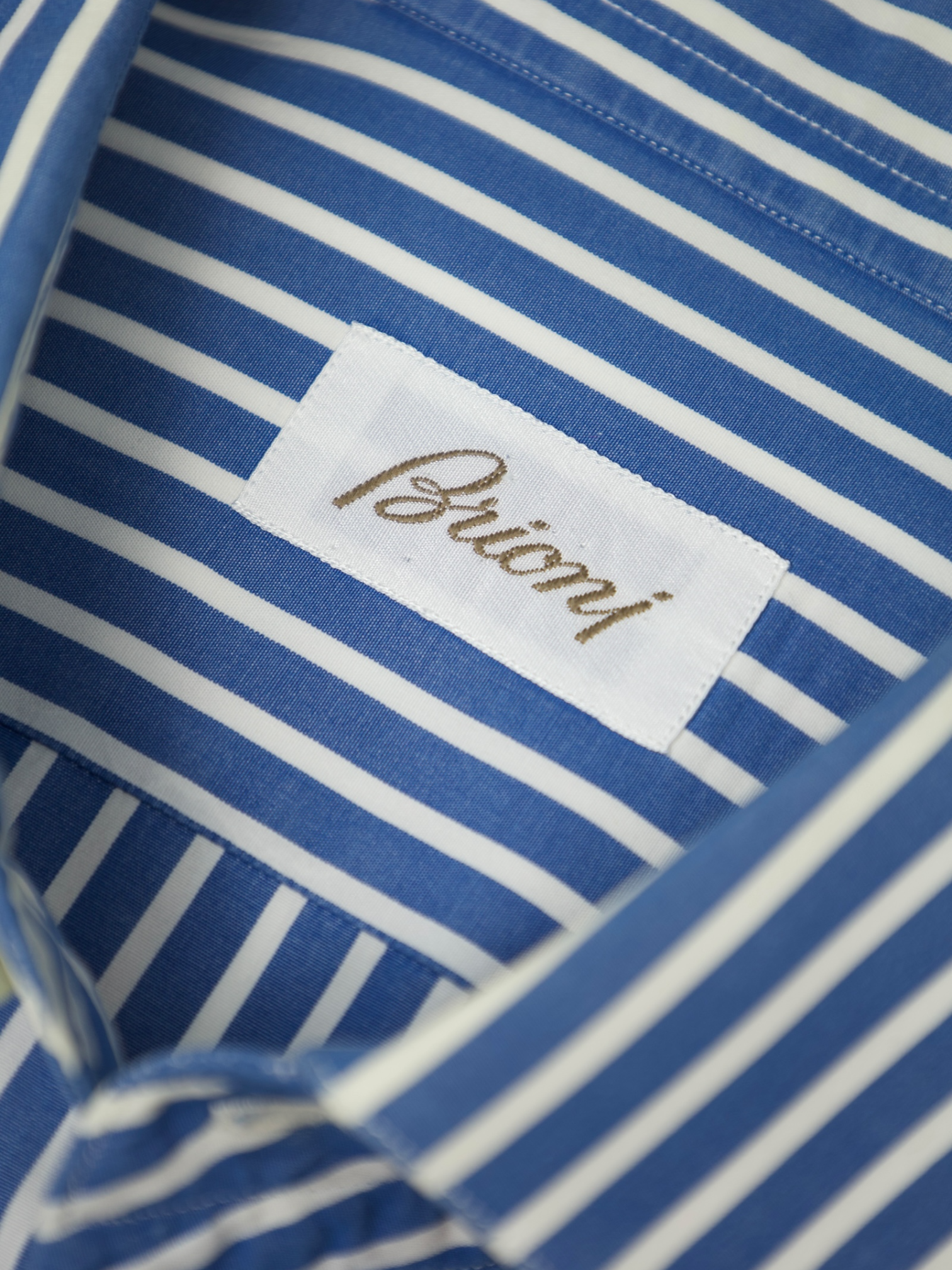 Brioni White & Turquoise Cotton Bengal Stripe Shirt