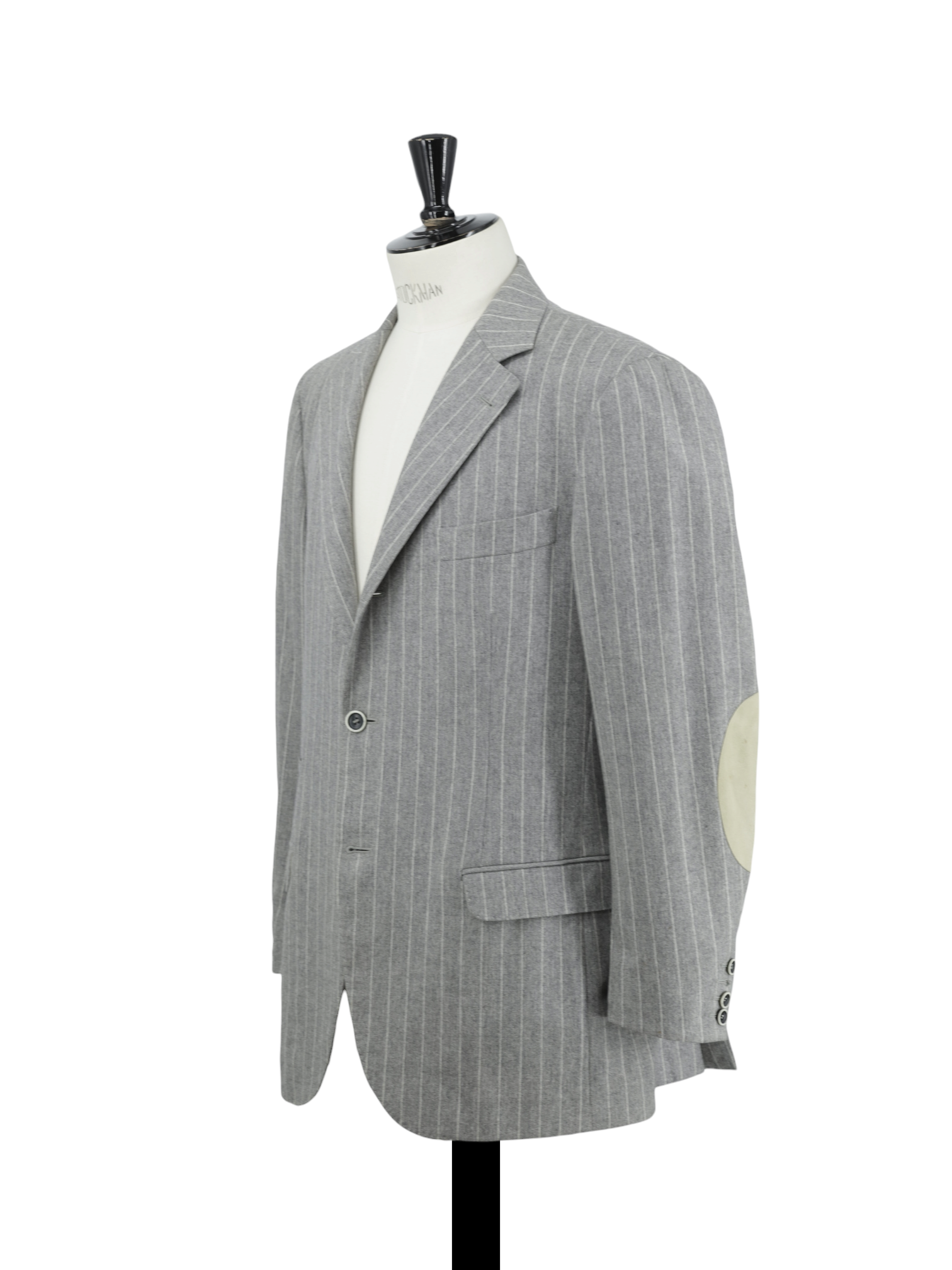 Brunello Cucinelli Grey Wool & Cashmere Elbow-Patch Pinstripe Jacket