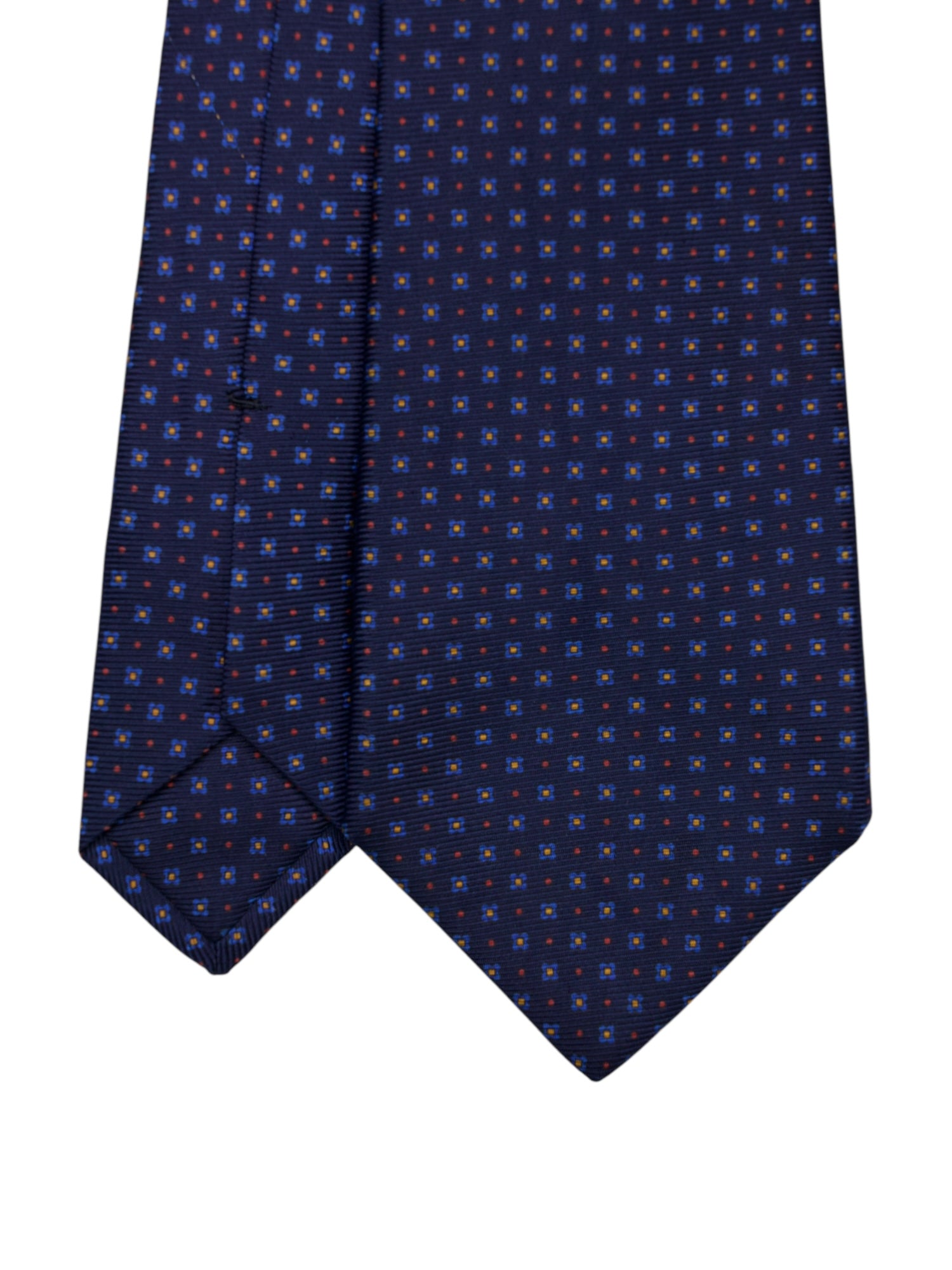 Kiton 5-Fold Dark Blue & Red Silk Geometric Pattern Tie