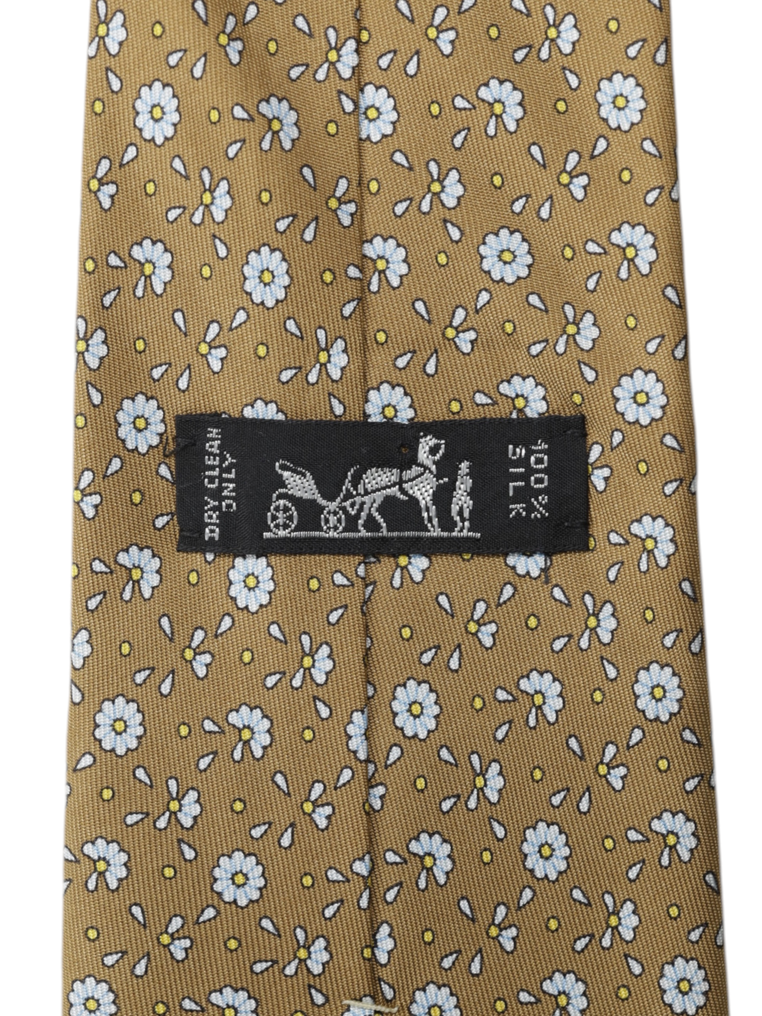 Hermès Brown & Ice Blue Silk Dandelion-Pattern Tie