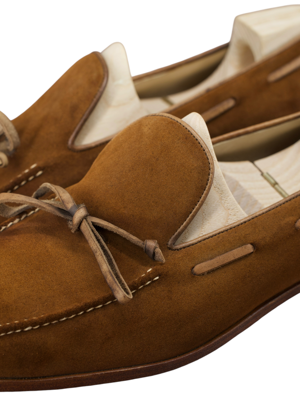 Saint Crispin's Tobacco Brown Suede Laced Up Boatshoe-Style Loafer