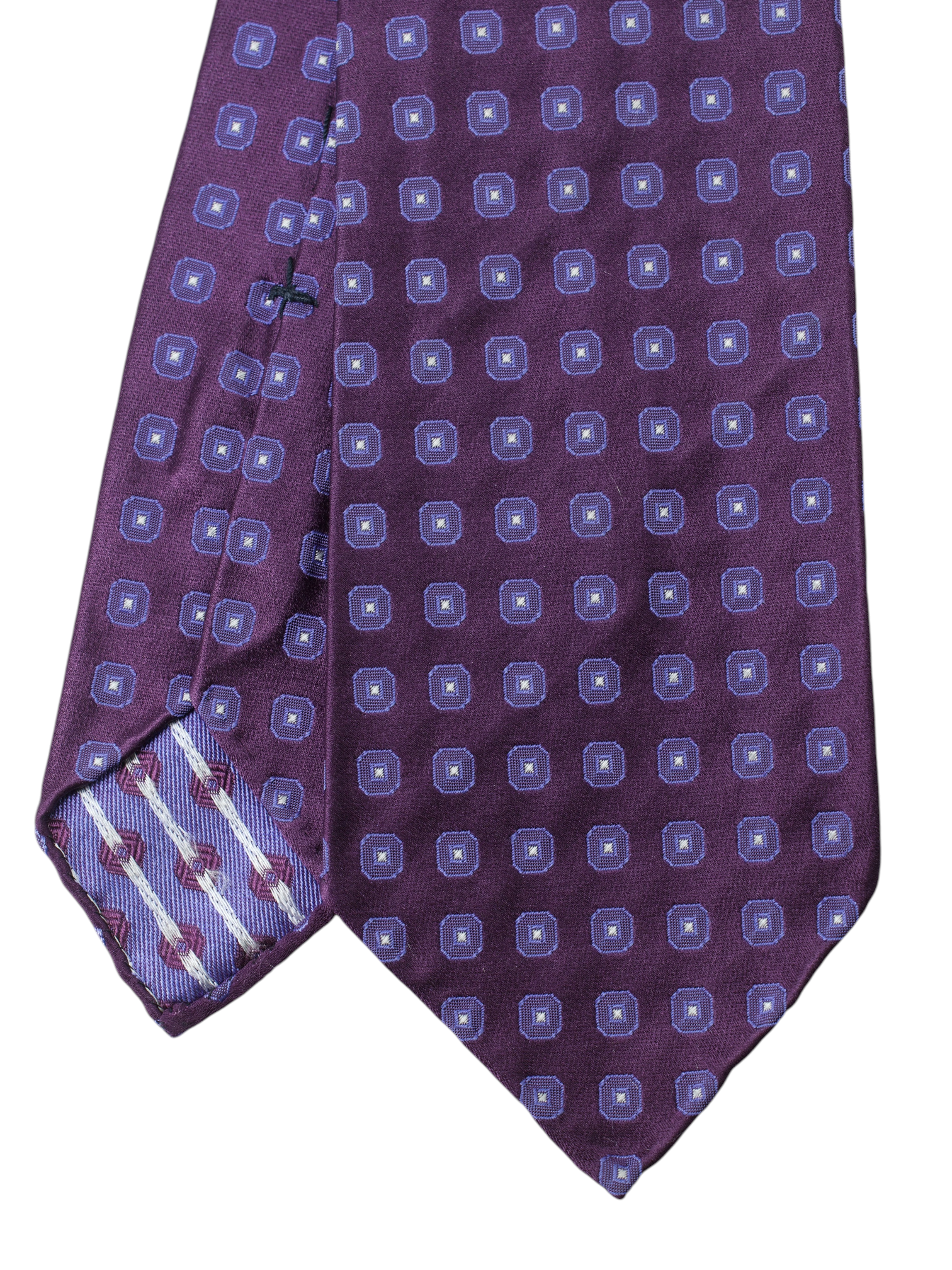 Kiton 5-Fold Dark Purple Silk Geometric-Pattern Untipped & Handrolled Tie