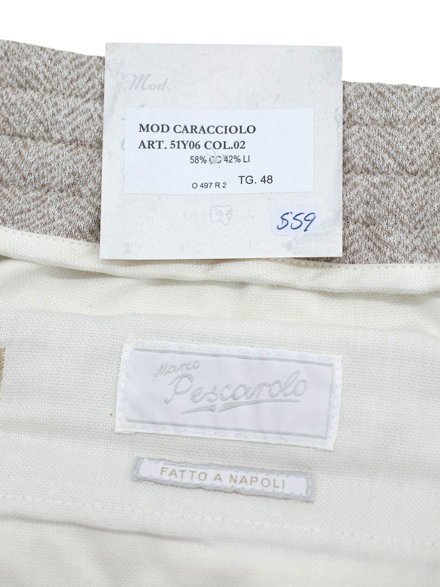 Marco Pescarolo Taupe Cotton & Linen Herringbone Drawstring Trousers