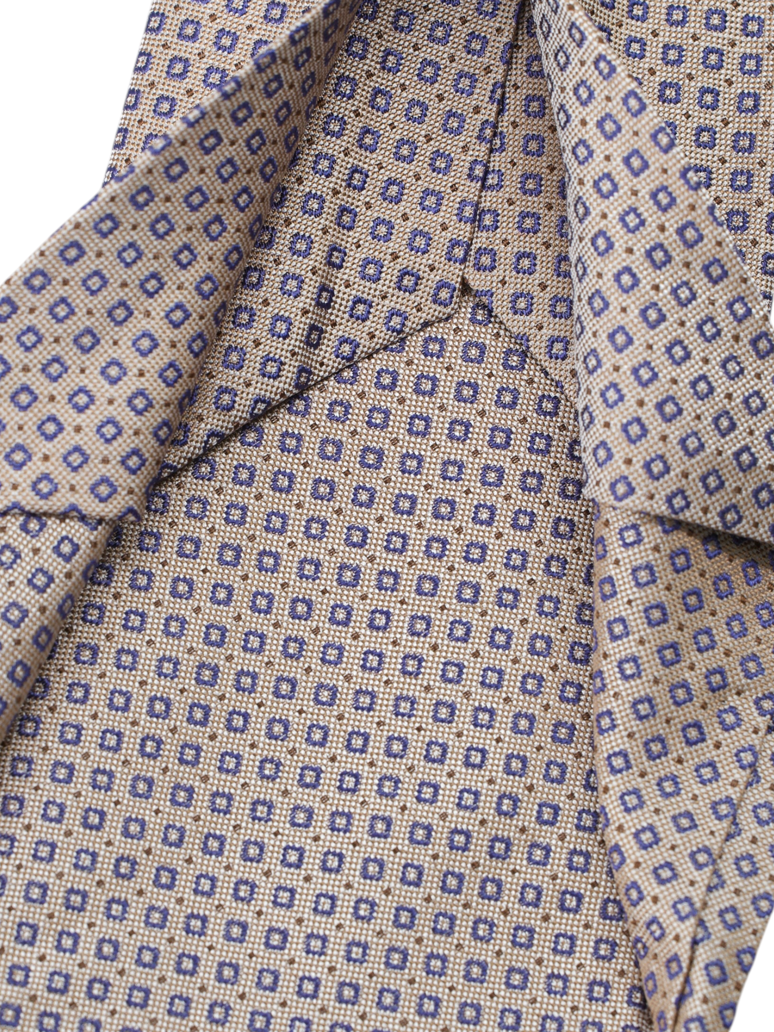 Kiton 5-Fold Taupe & Navy Silk Micro-Square Pattern Tie