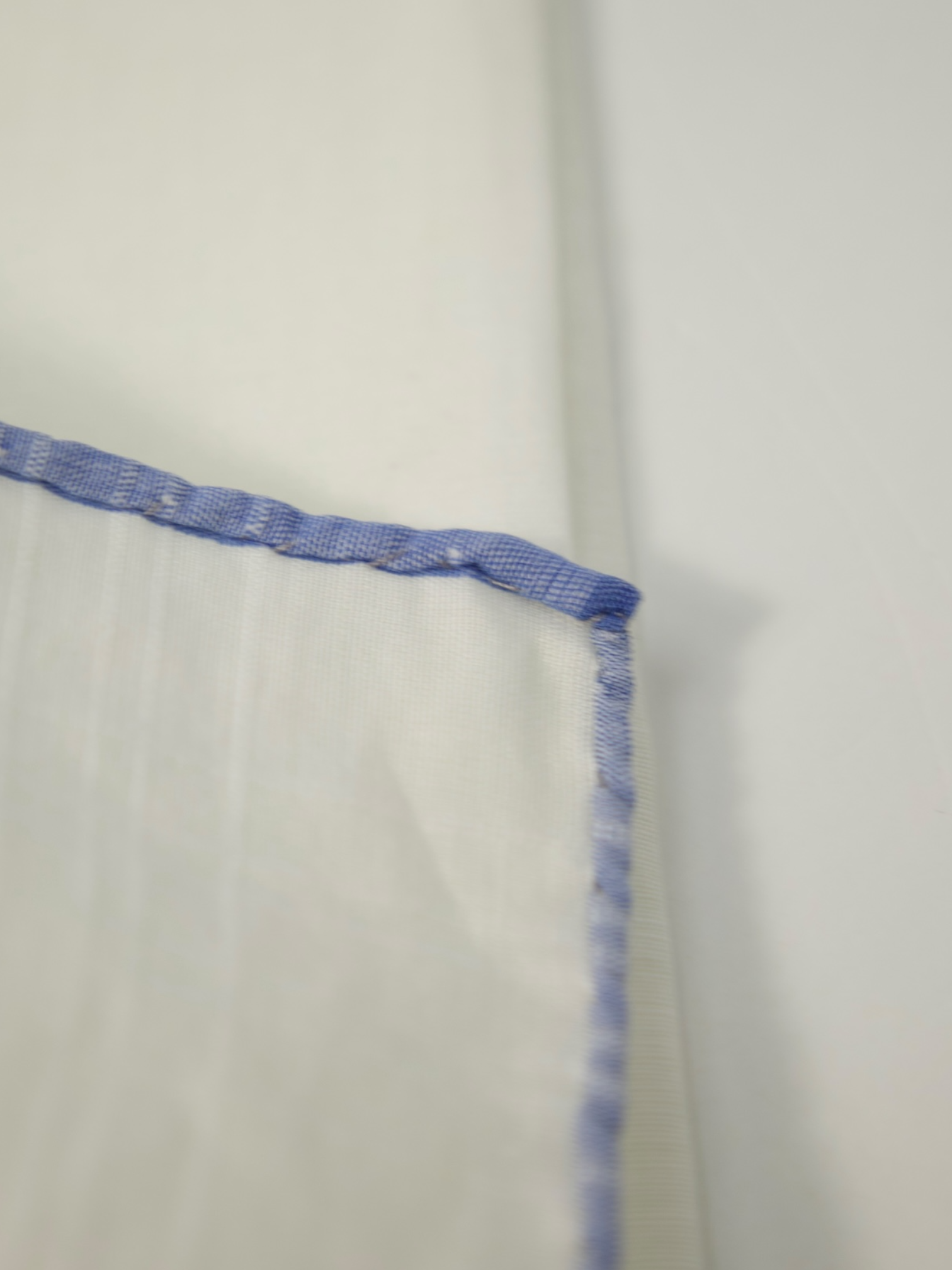 Kiton White Linen Pocket Square with Blue Edge