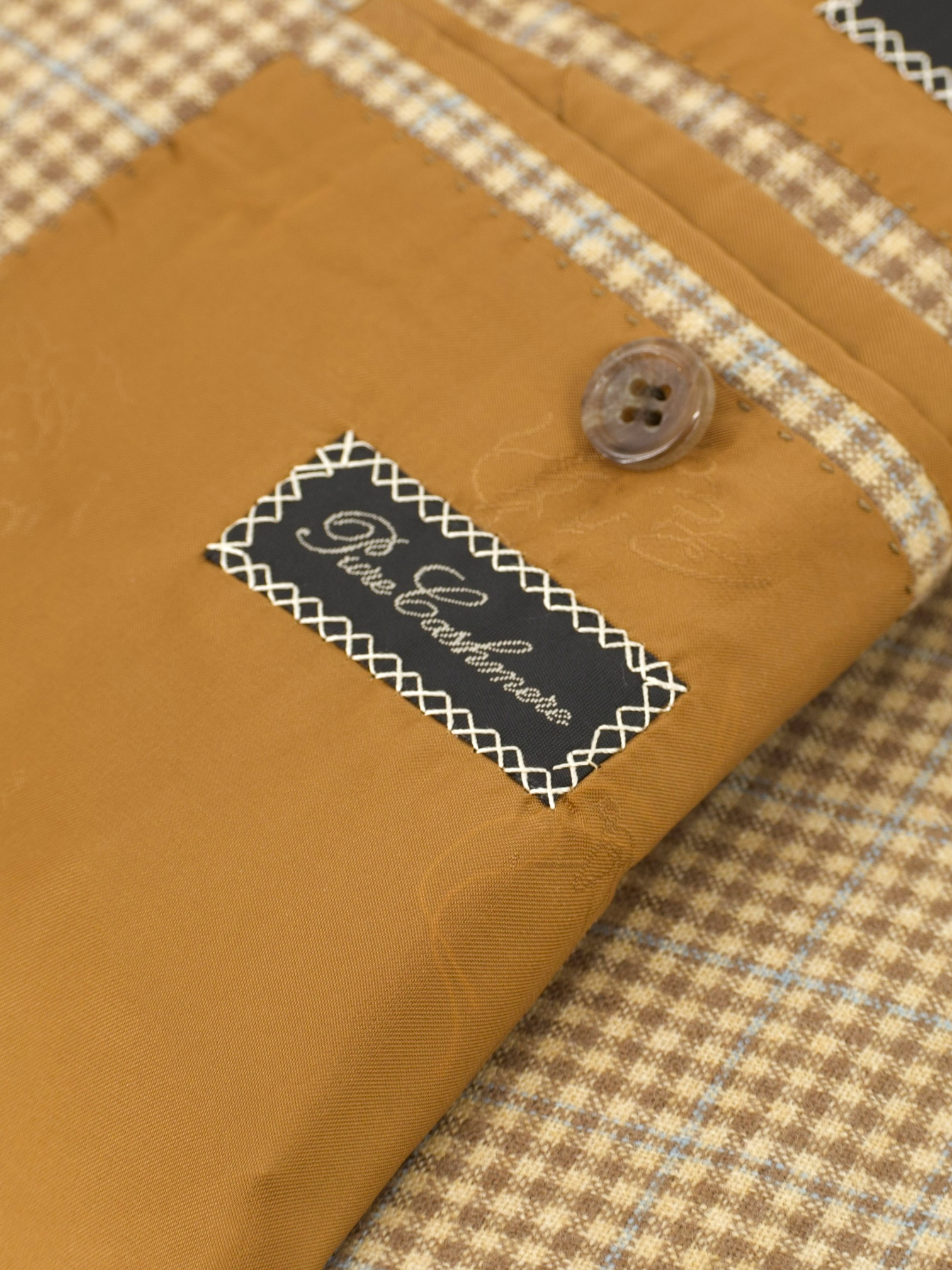 Brioni Light Brown & Light Blue Pure Cashmere Overcheck Senato Jacket