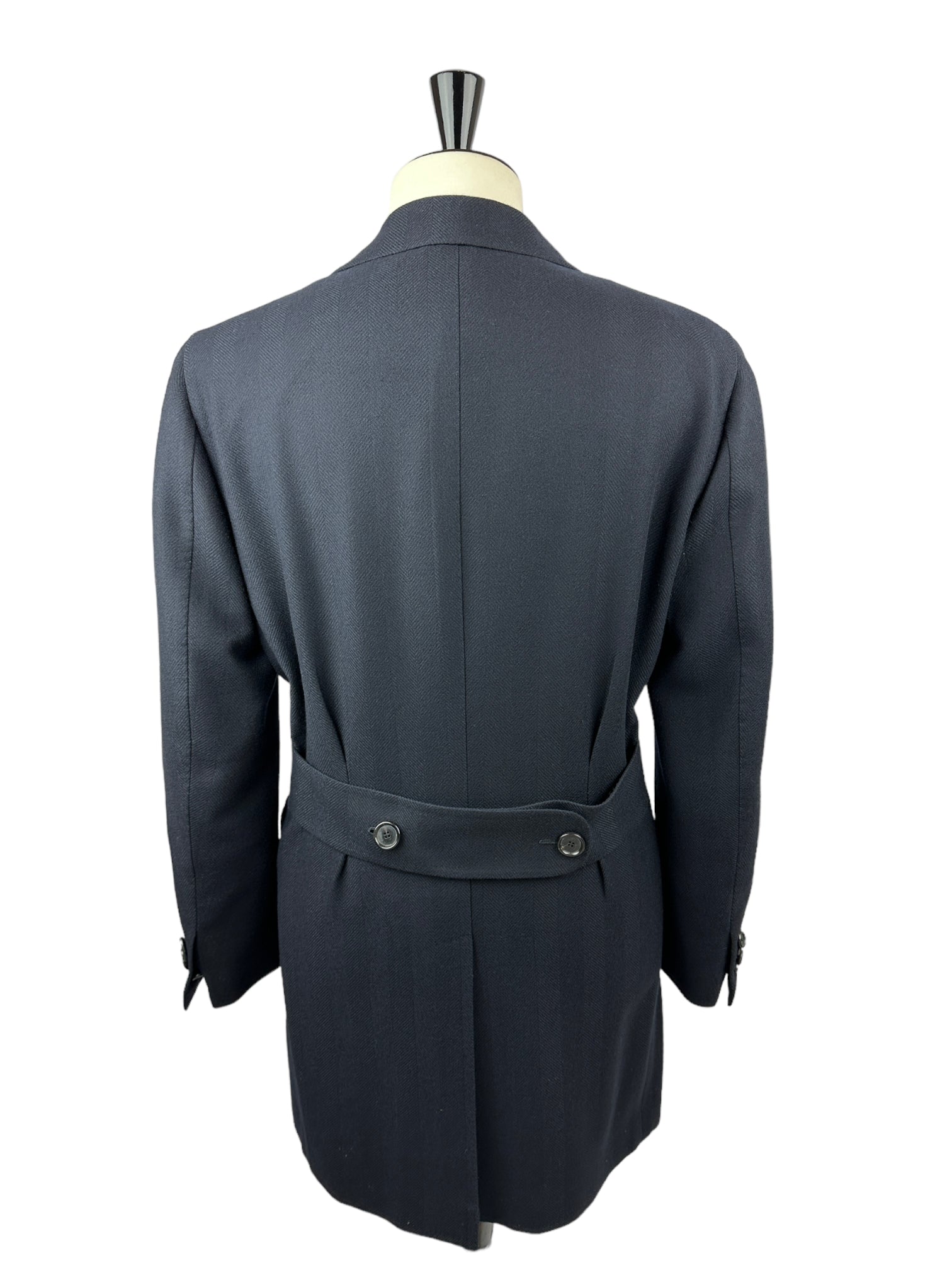 Cesare Attolini Navy Herringbone Wool Overcoat