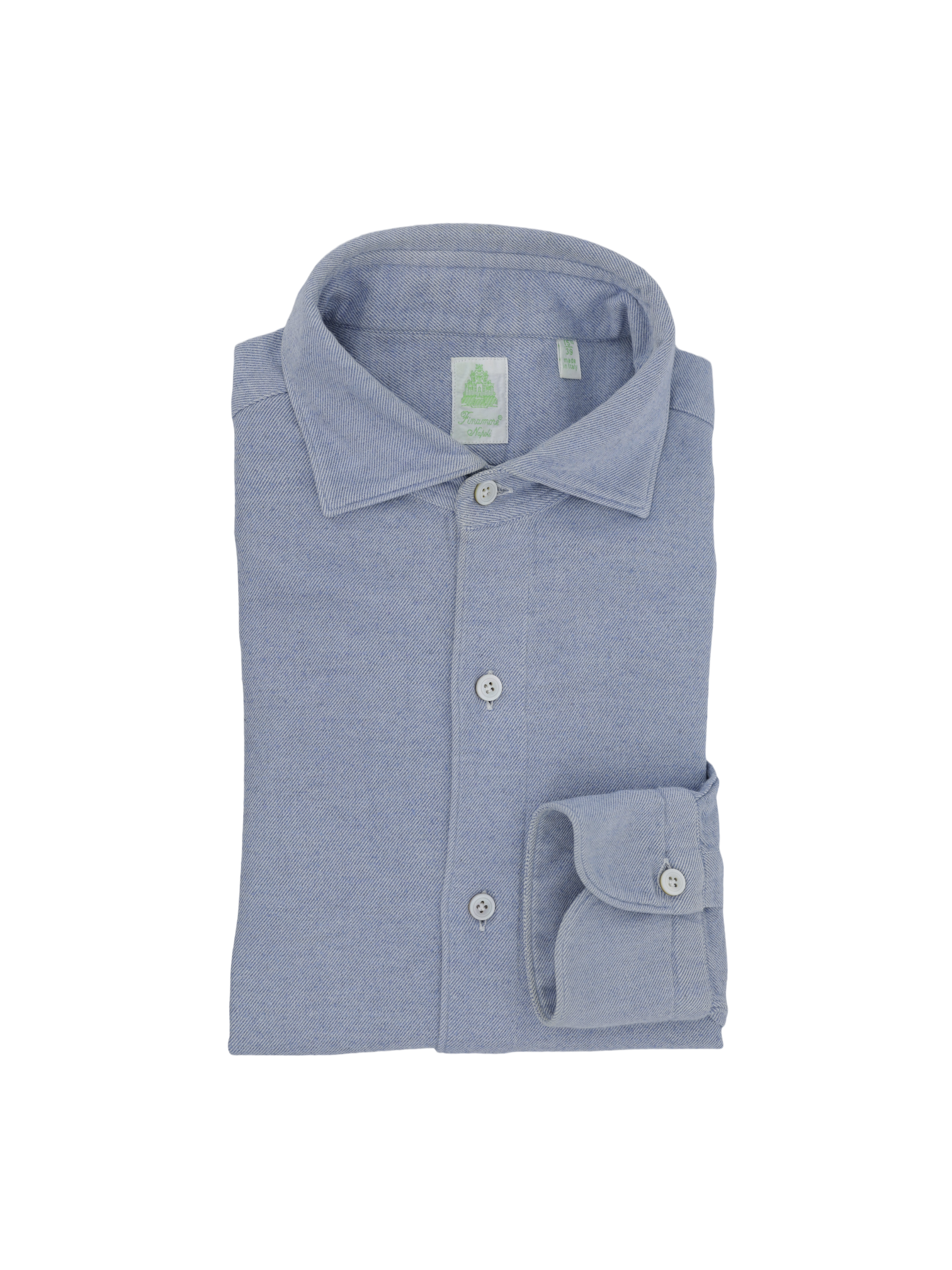 Finamore Light Blue Cotton Flannel Twill Shirt