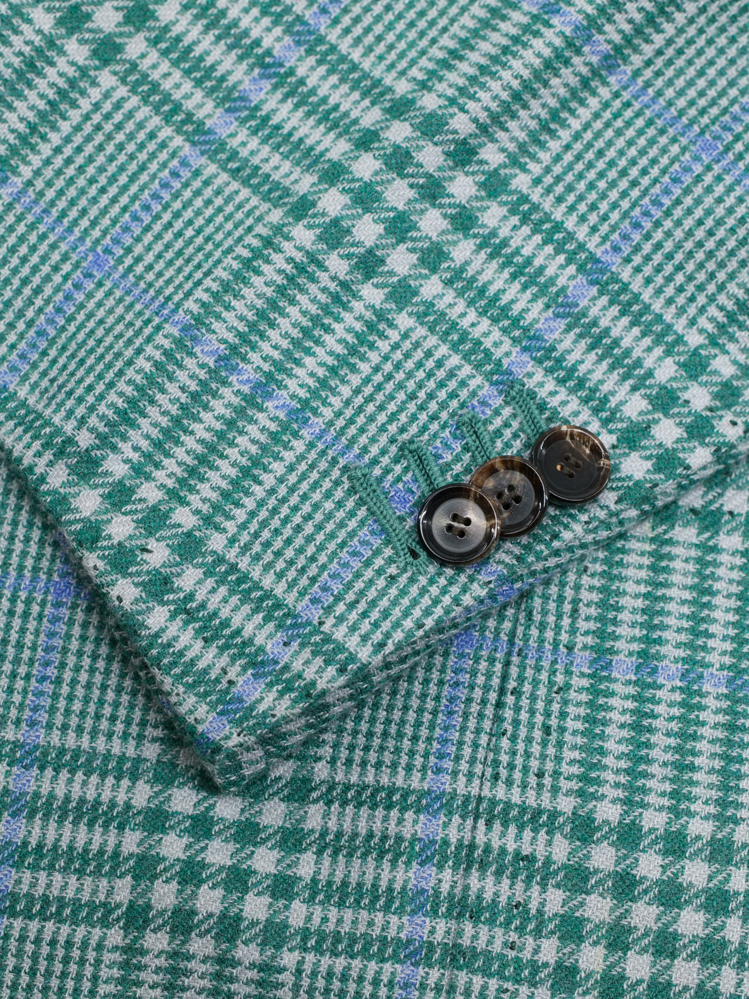 Cesare Attolini Light Green & Blue Cashmere-Silk Glenplaid Jacket