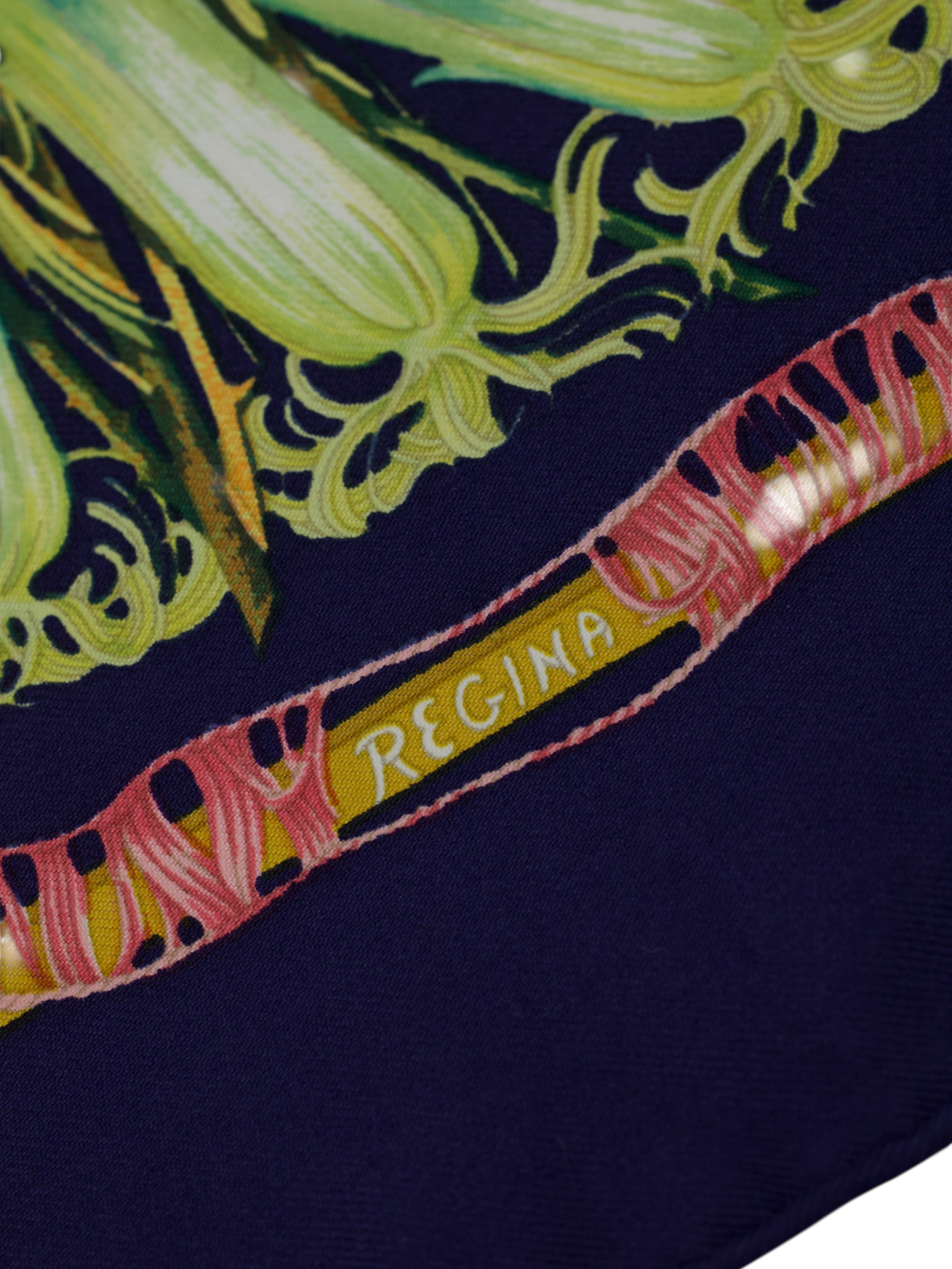 Hermès Navy Multicolor Silk Floral Ribbon “Regina” Pocket Square