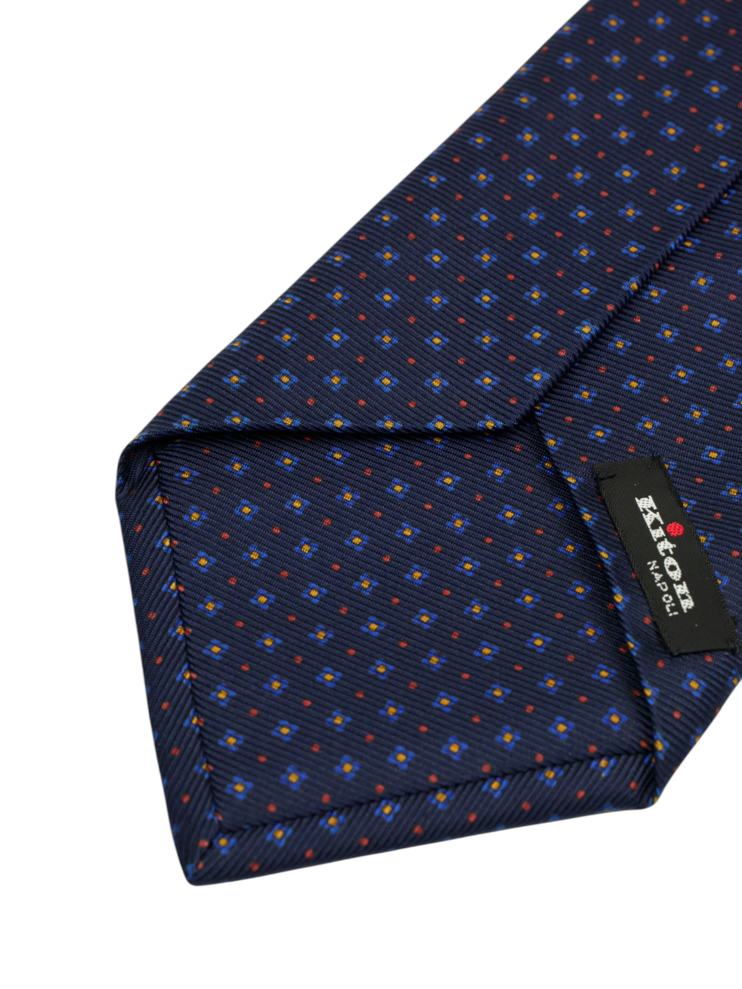Kiton 5-Fold Dark Blue & Red Silk Geometric Pattern Tie