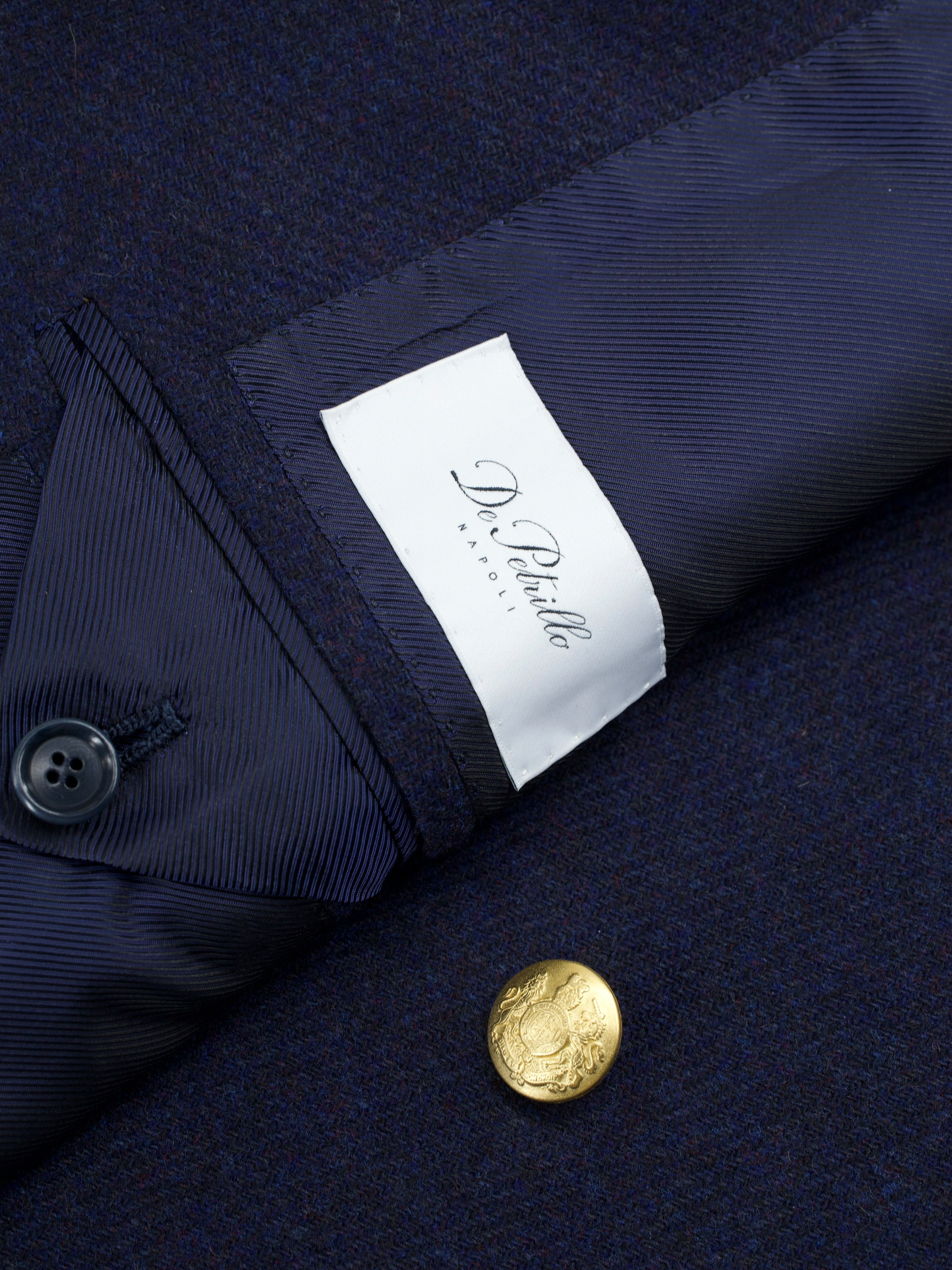 De Petrillo Dark Blue & Brown Double-Breasted Wool & Cashmere Blazer Jacket