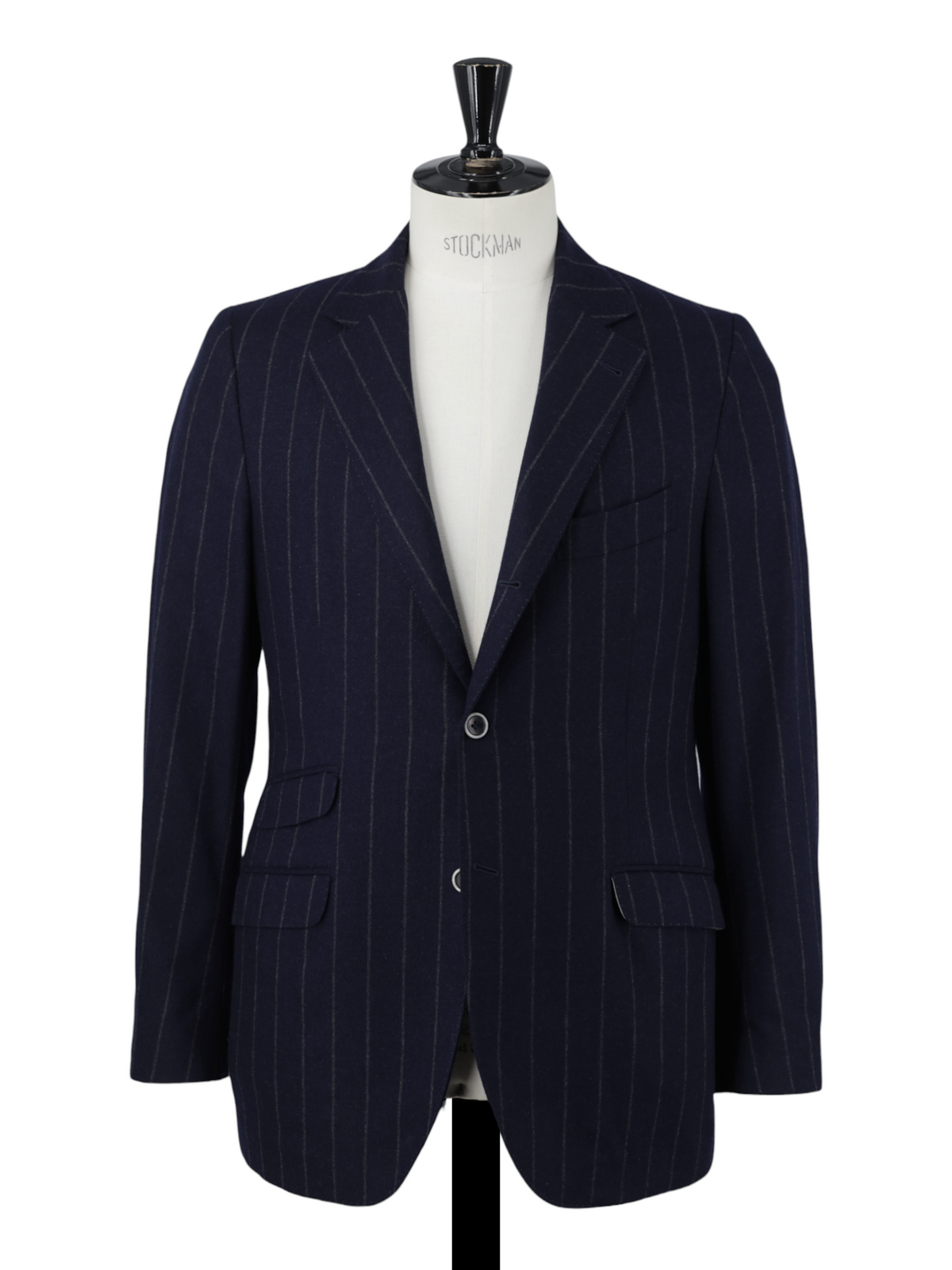 Brunello Cucinelli Navy Wool & Cashmere Elbow-Patch Chalkstripe Jacket