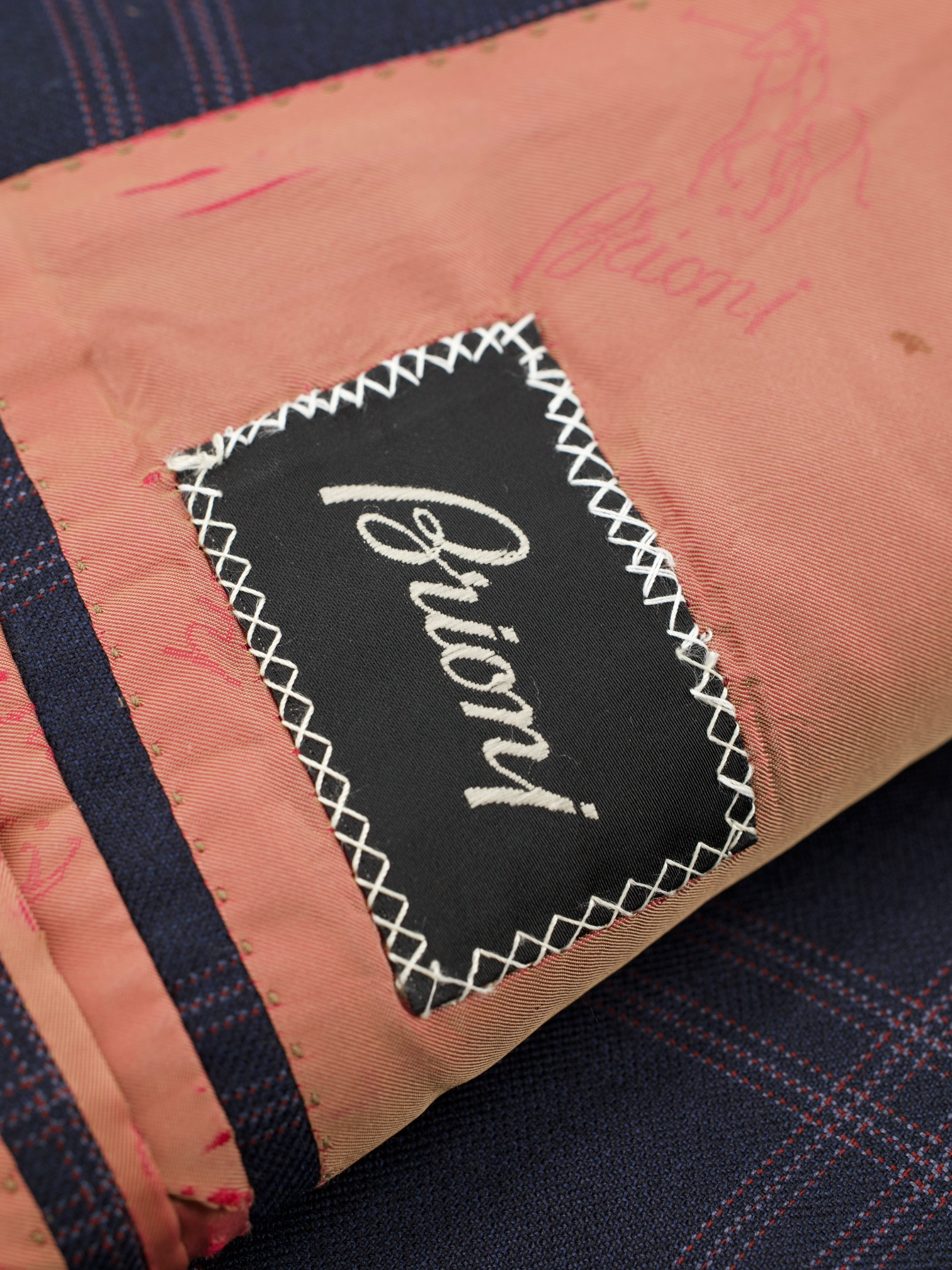 Brioni Navy & Red Silk & Wool Windowpane Nomentano Jacket