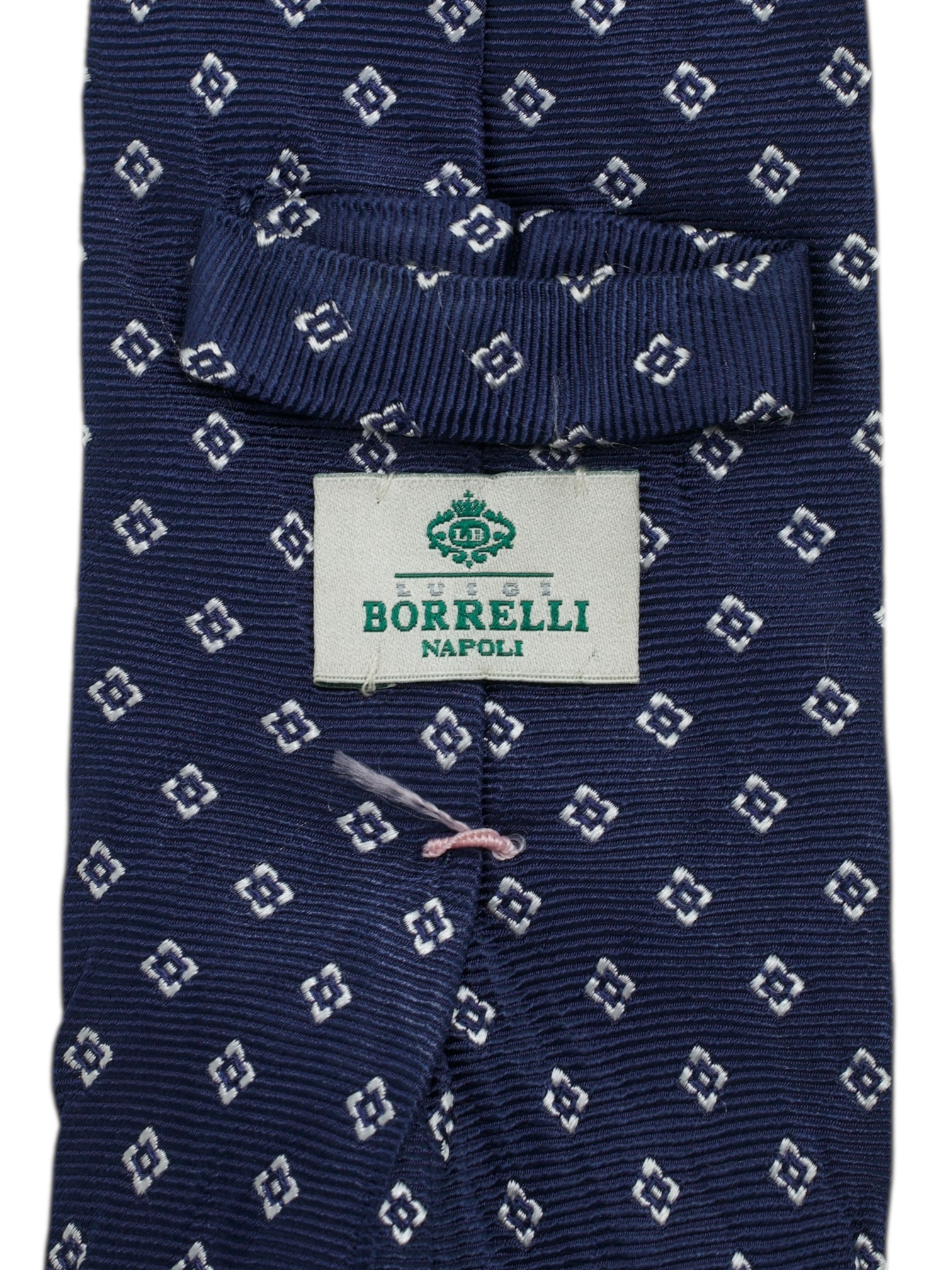 Luigi Borrelli 5-Fold Navy Silk Geometric Pattern Tie