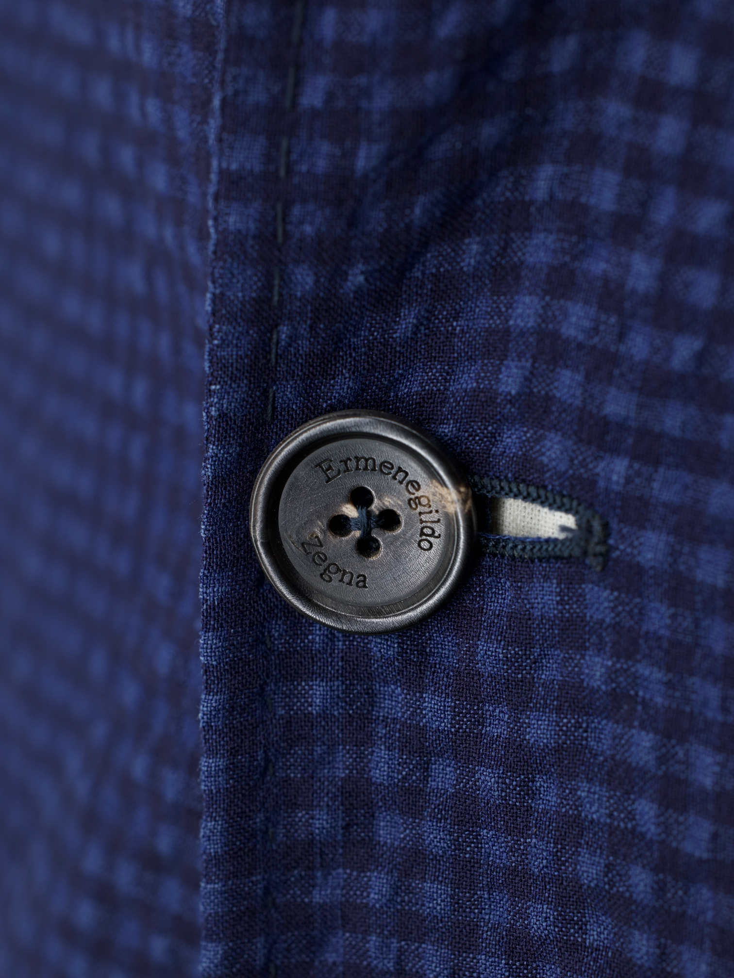 Ermenegildo Zegna Dark Blue Wool, Linen, Silk & Stretch Seersucker Gingham Jacket