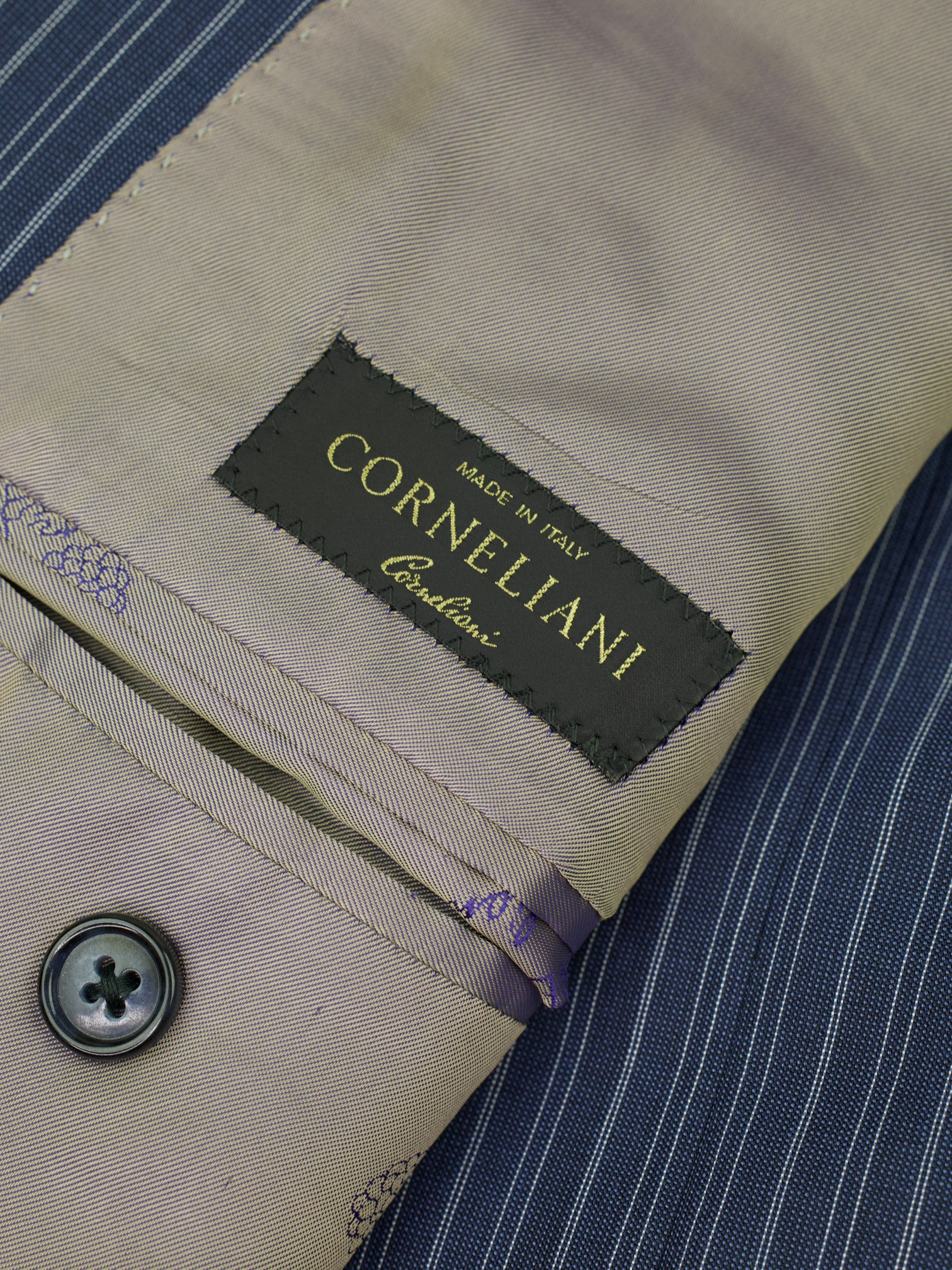 Corneliani Steel Blue Silk & Wool Multi-Pinstripe Suit