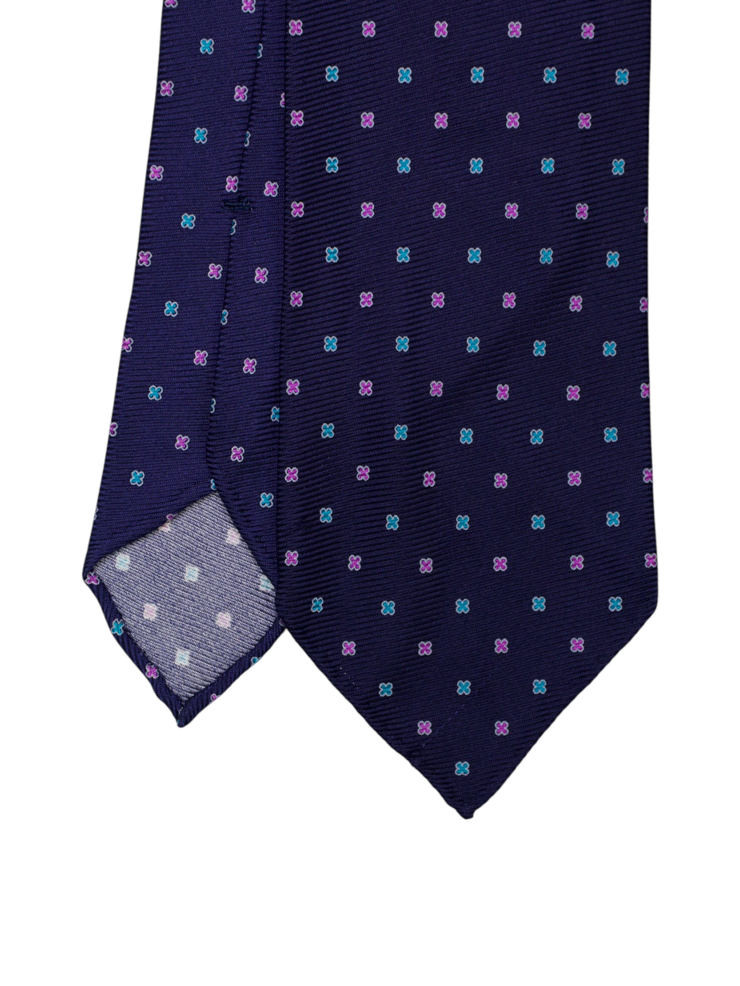 Kiton 5-Fold Navy Handrolled Silk Multicolor Geometric Pattern Tie