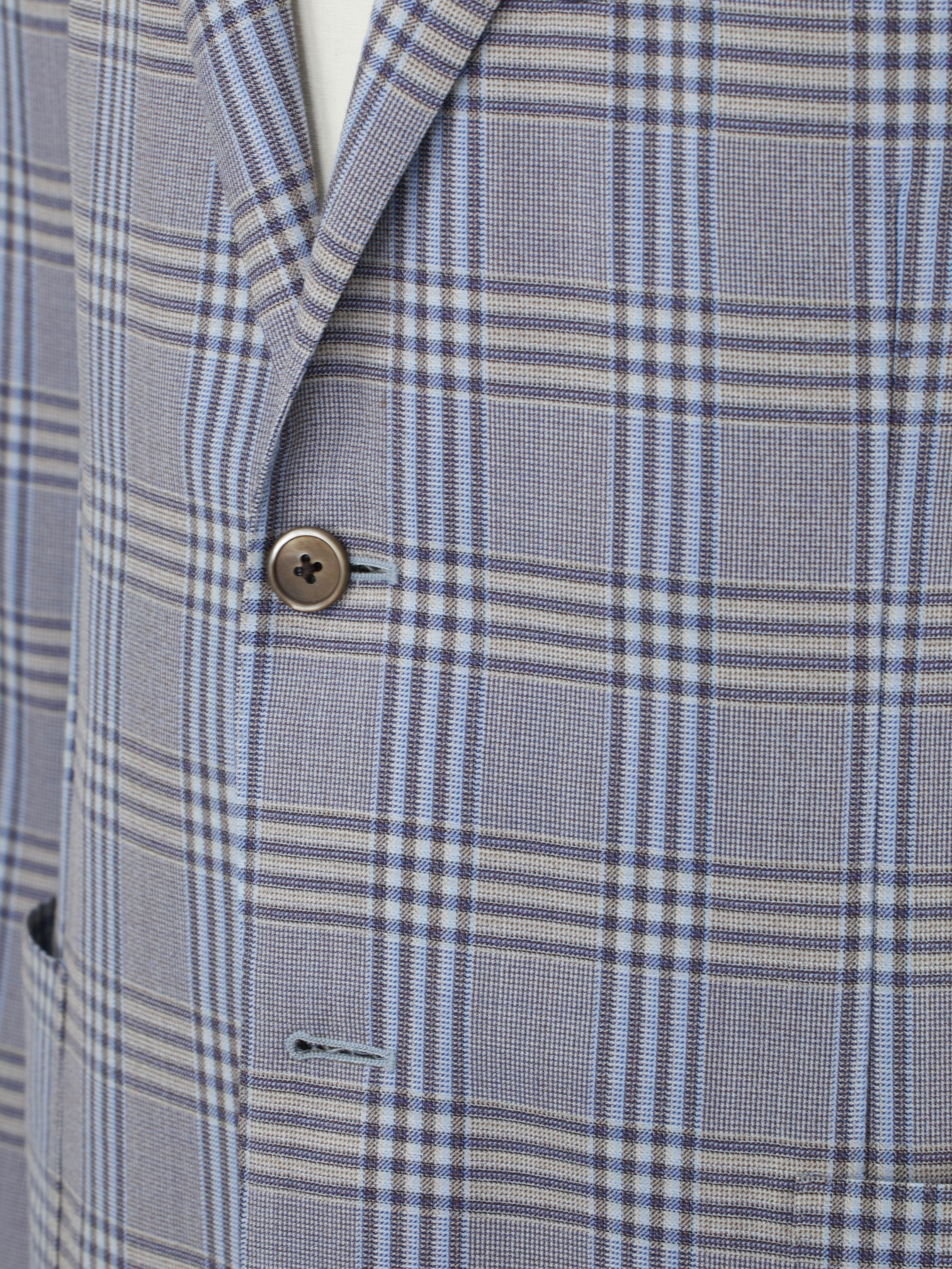 Corneliani Taupe & Light Blue Super 130's Checkered Jacket