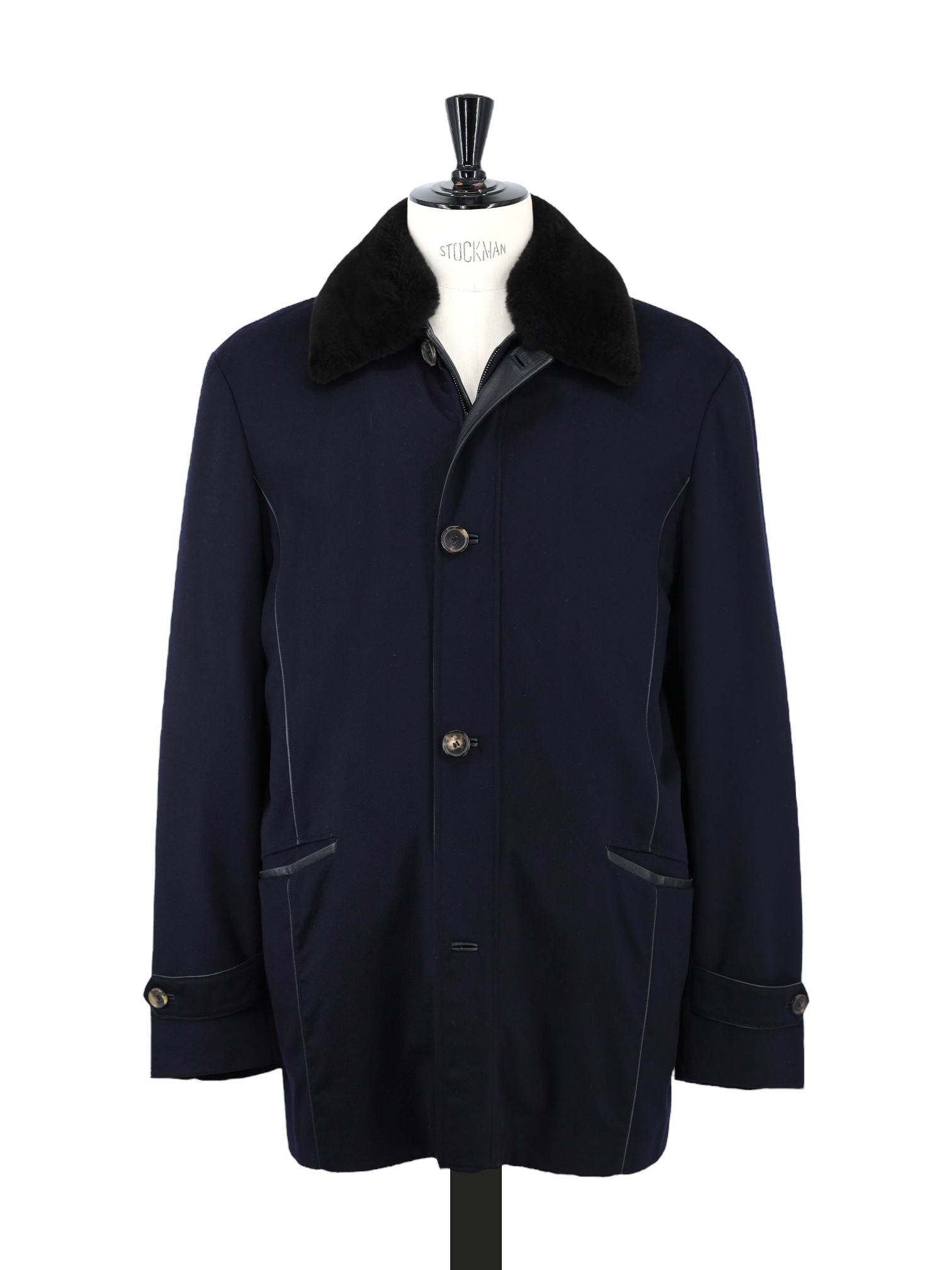 Brioni Navy Pure Cashmere Castorino-Fur Collar Coat