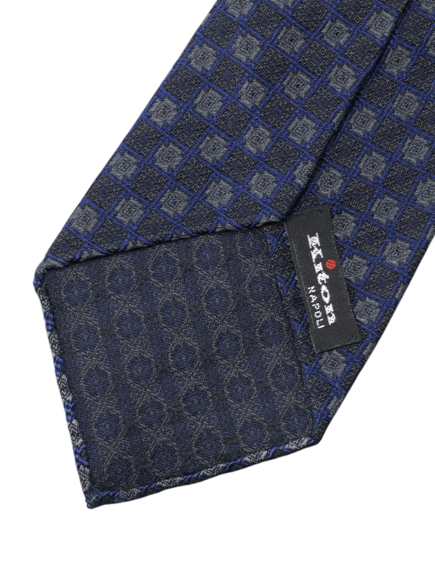 Kiton 5-Fold Anthracite & Royal Blue Silk Jacquard Untipped & Handrolled Tie