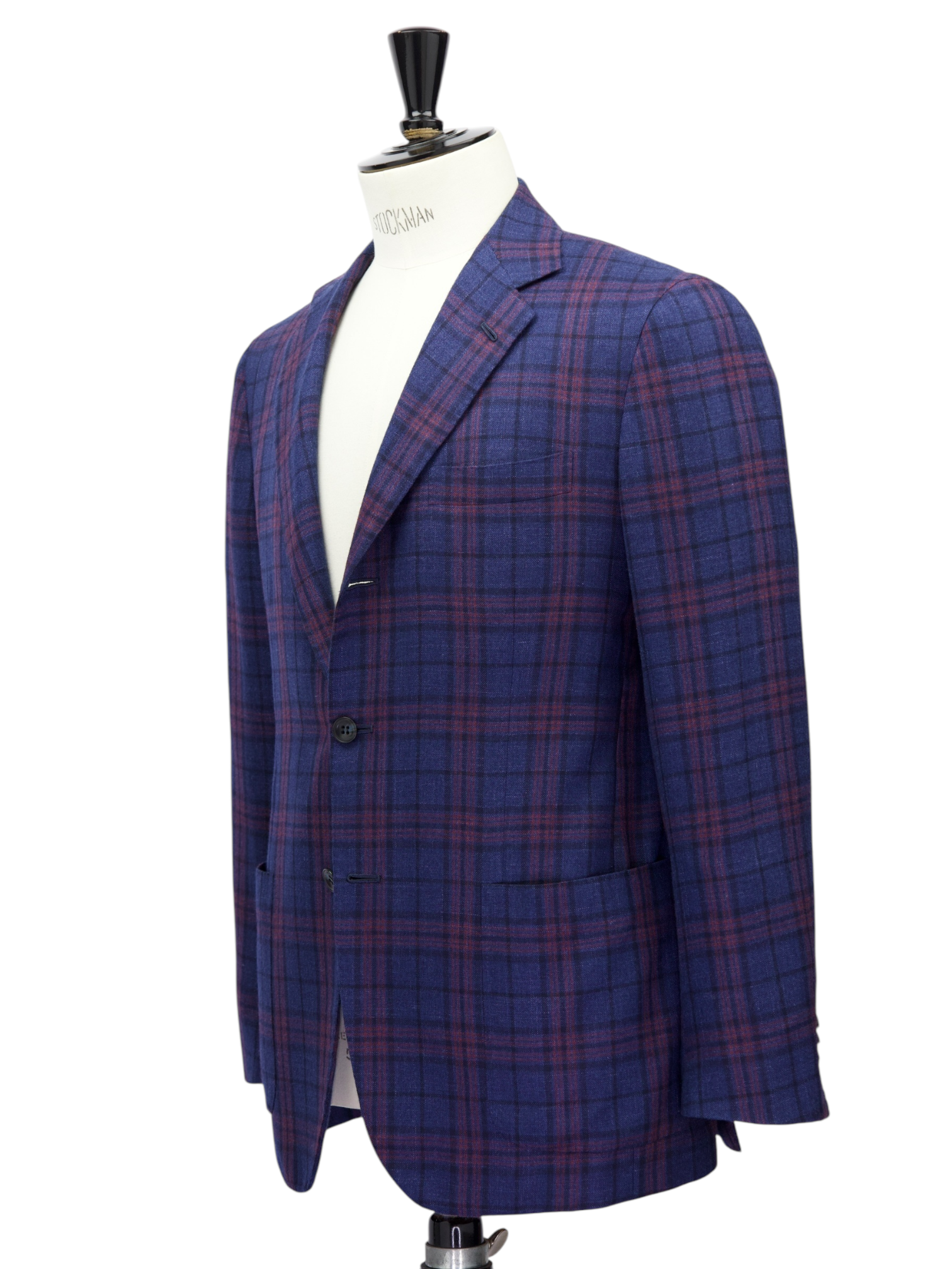 Kiton Blue & Red Cashmere, Silk & Linen Tartan Jacket