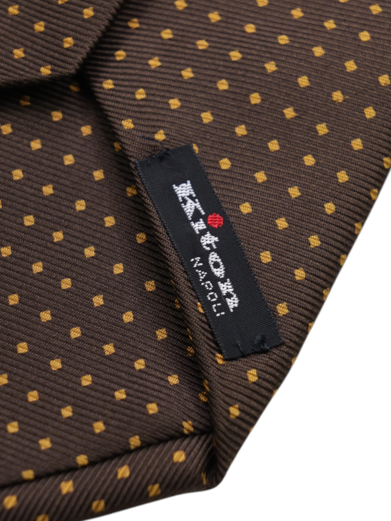 Kiton 5-Fold Chocolate Brown & Burnt Orange Silk Polkadot Tie