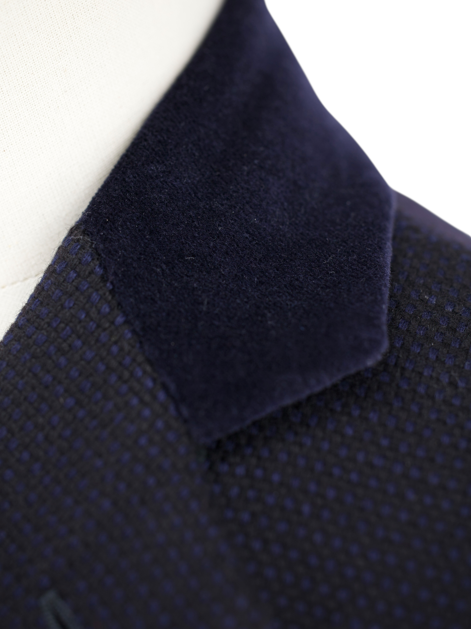 Cesare Attolini Navy Pure Cashmere Bicolor Micro-Pattern Covert Coat