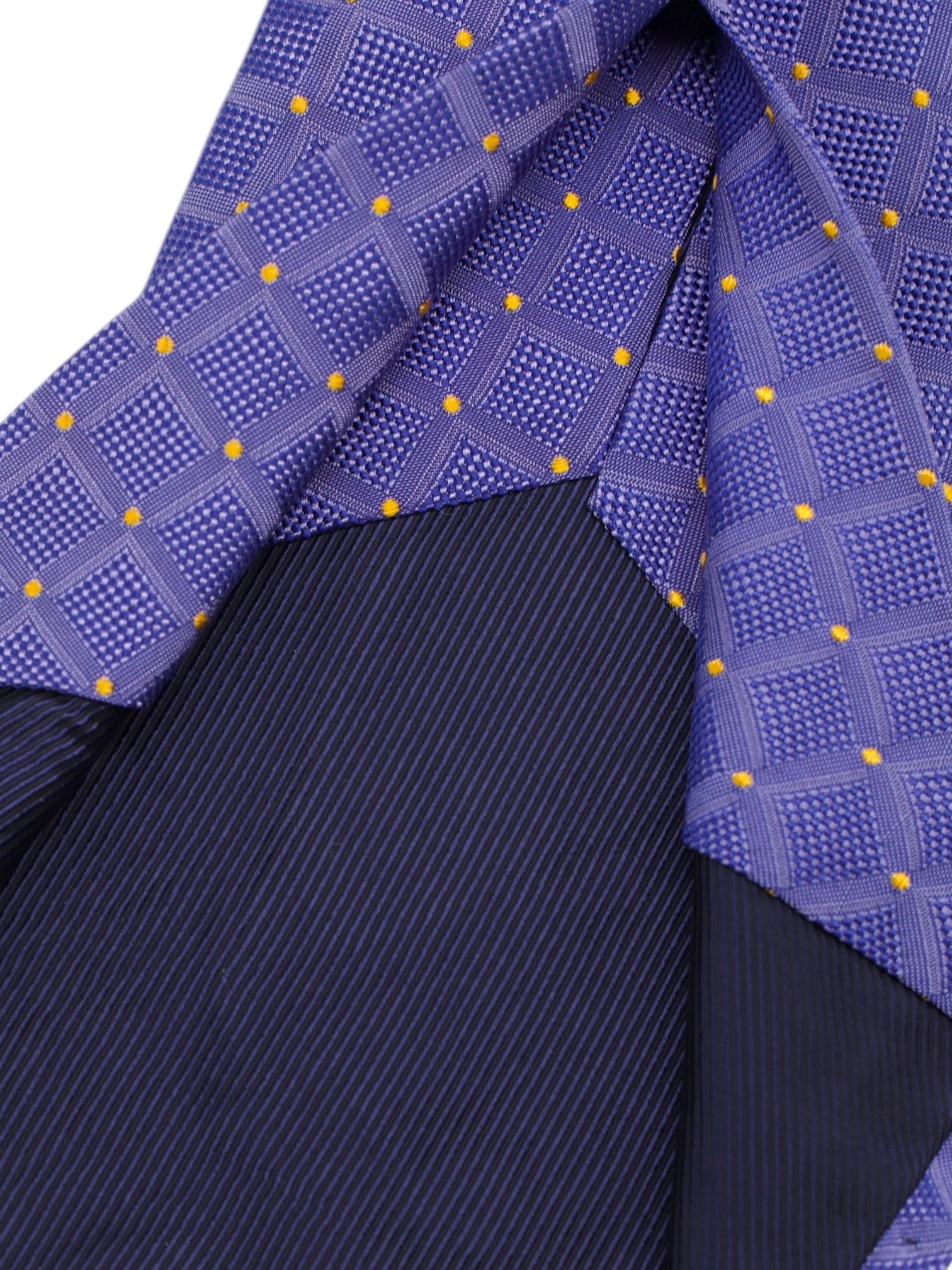 Kiton 5-Fold Purple & Yellow Silk Square Pattern Tie