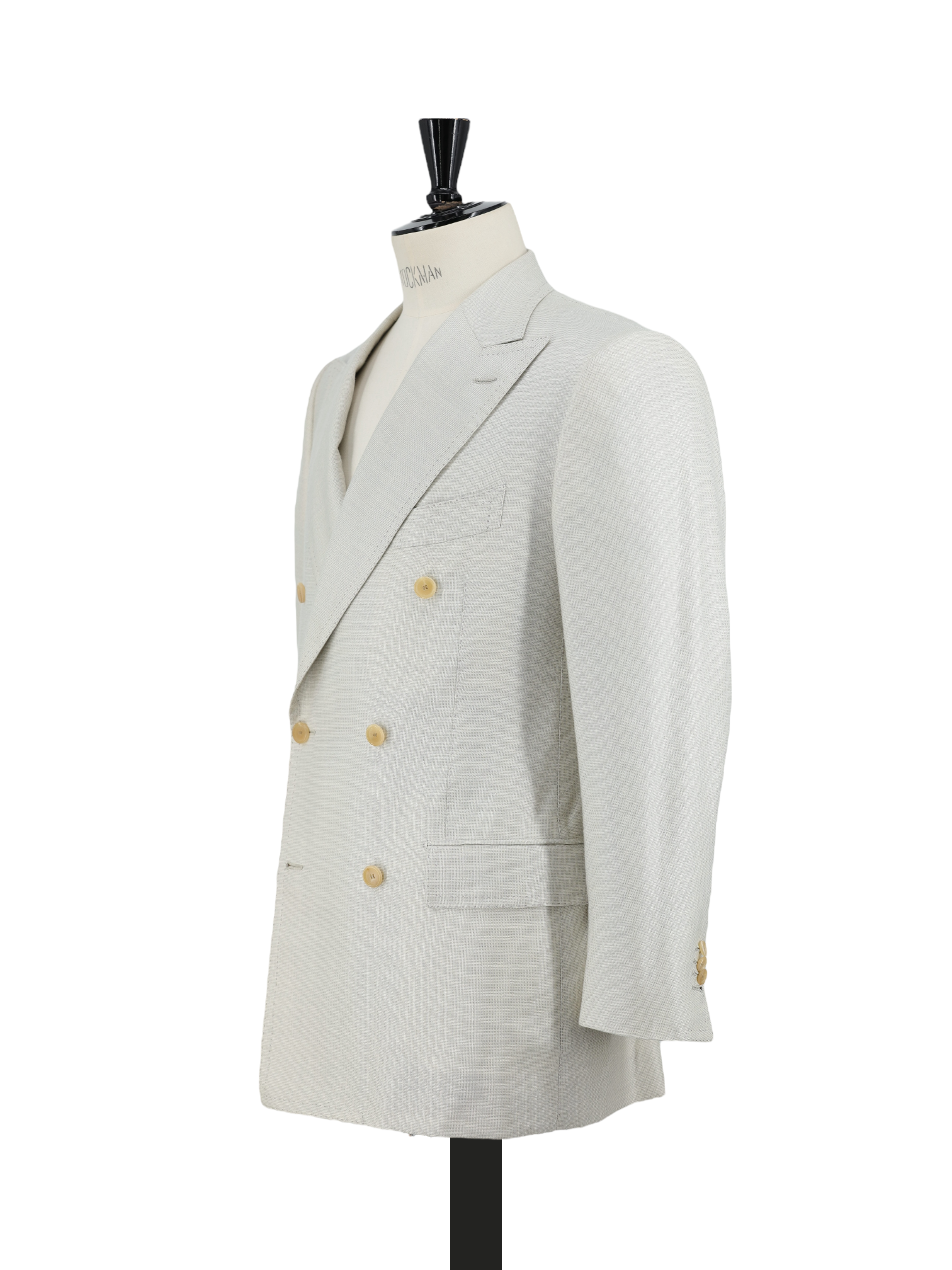 Cesare Attolini Greige Cashmere, Silk & Cotton Double Breasted Micro-Pattern Jacket