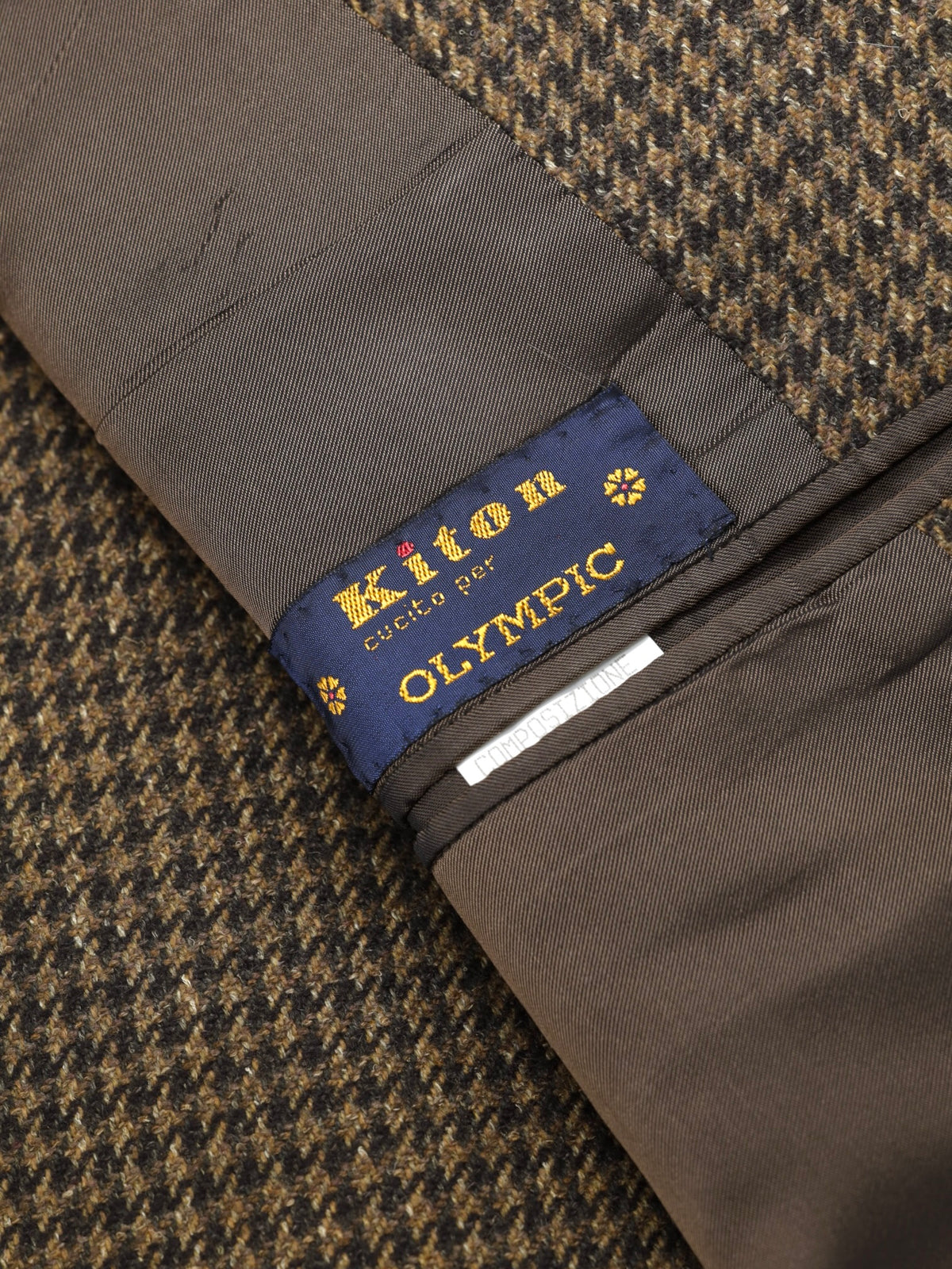 Kiton Brown Vintage Cashmere & Silk Pied de Poule Jacket