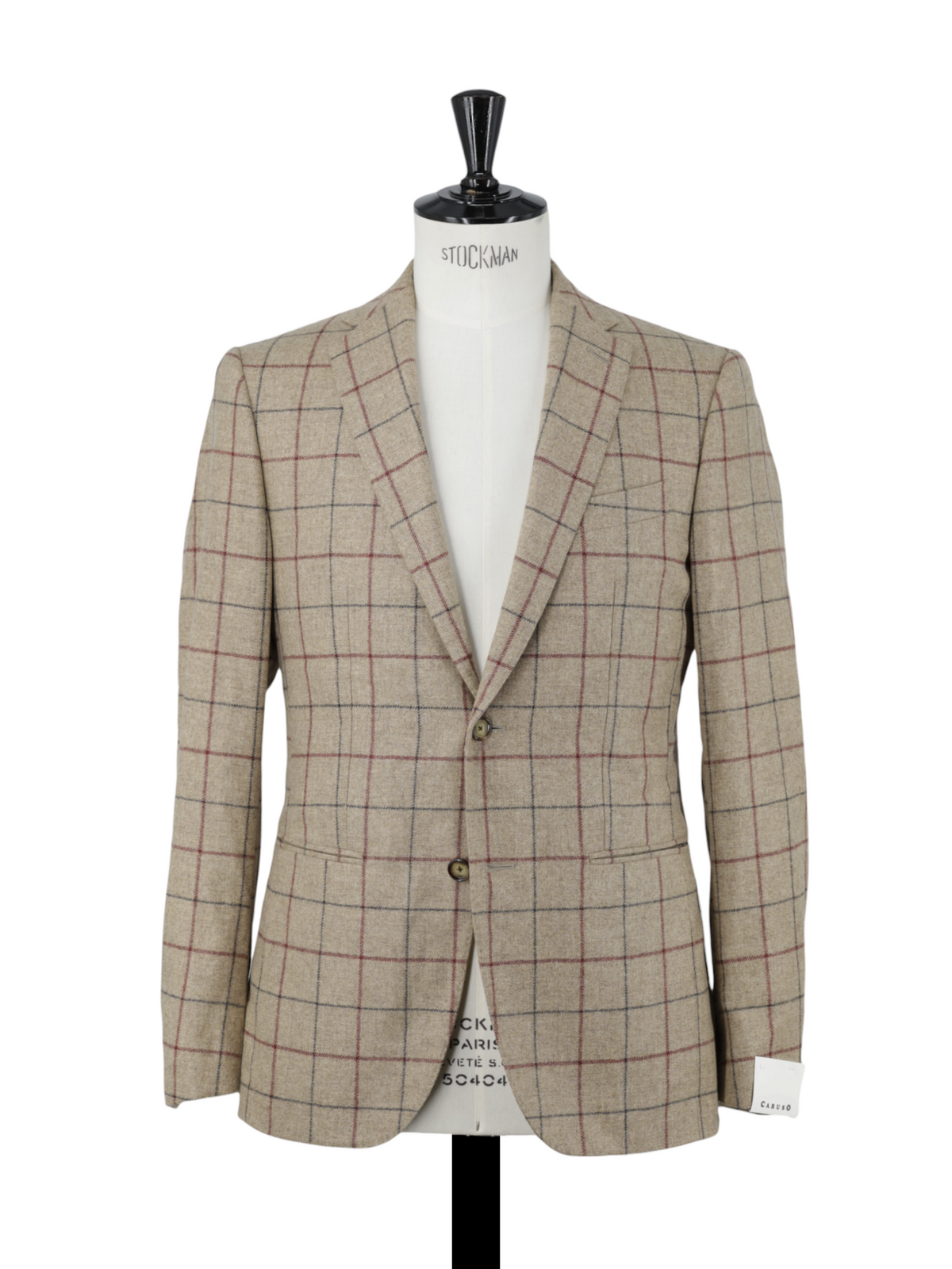 Caruso Brown & Burgundy Wool-Flannel Windowpane Jacket