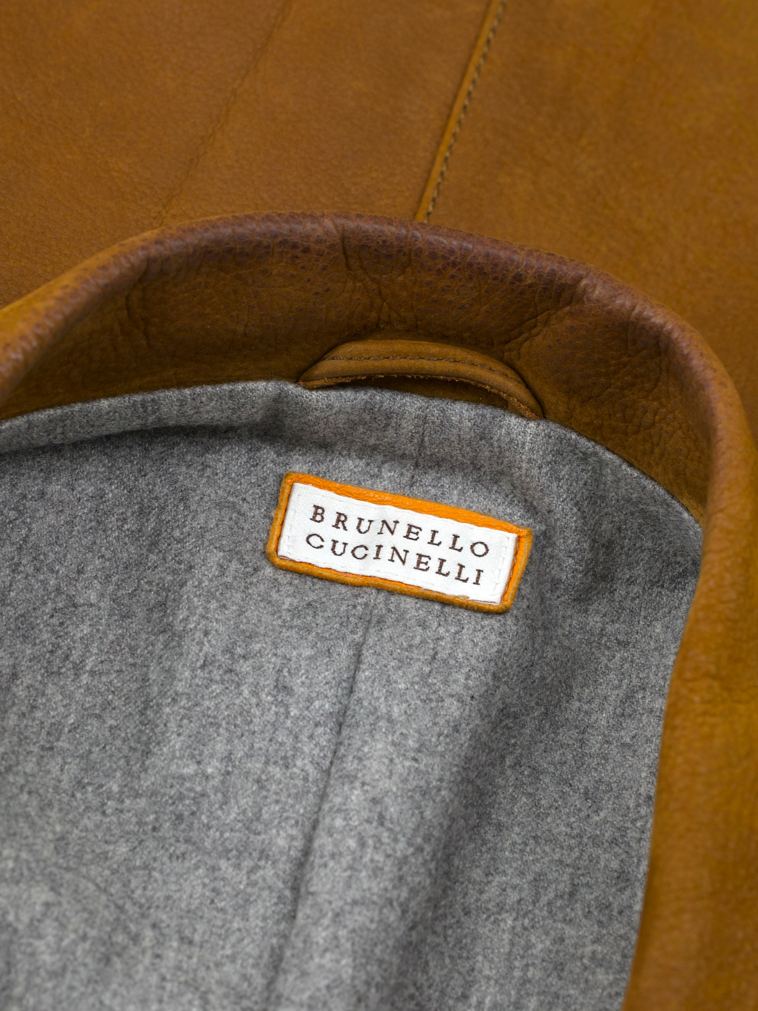 Brunello Cucinelli Whiskey Brown Grain-Leather Jacket