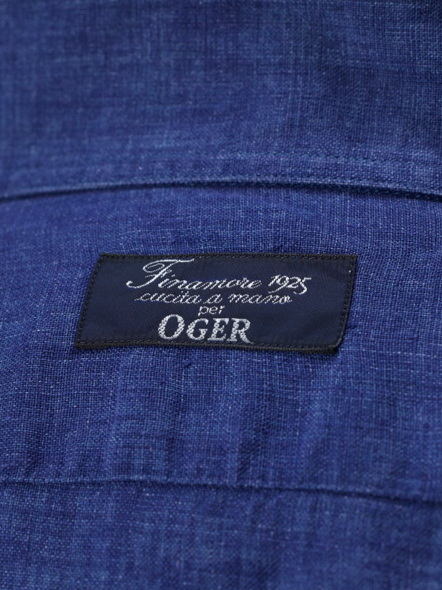 Finamore Denim Blue Pure-Linen One-Piece Collar Summer Shirt