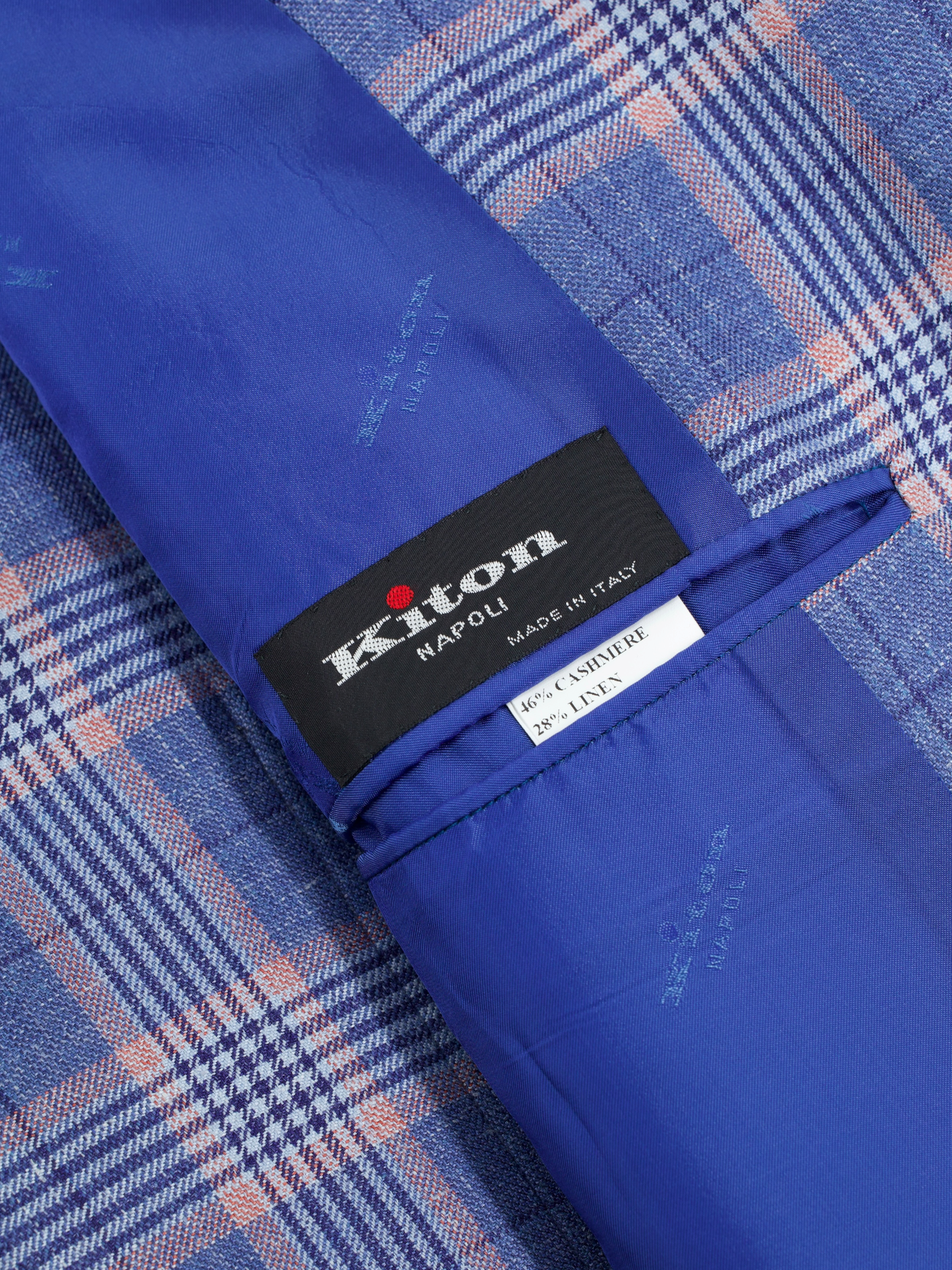 Kiton Light Blue & Pink Cashmere, Linen & Silk Checkered Jacket