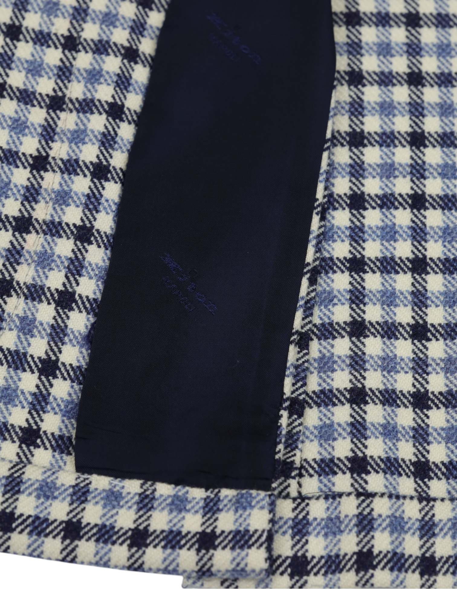 Kiton Ecru & Light Blue Pure Cashmere Gingham Check Jacket