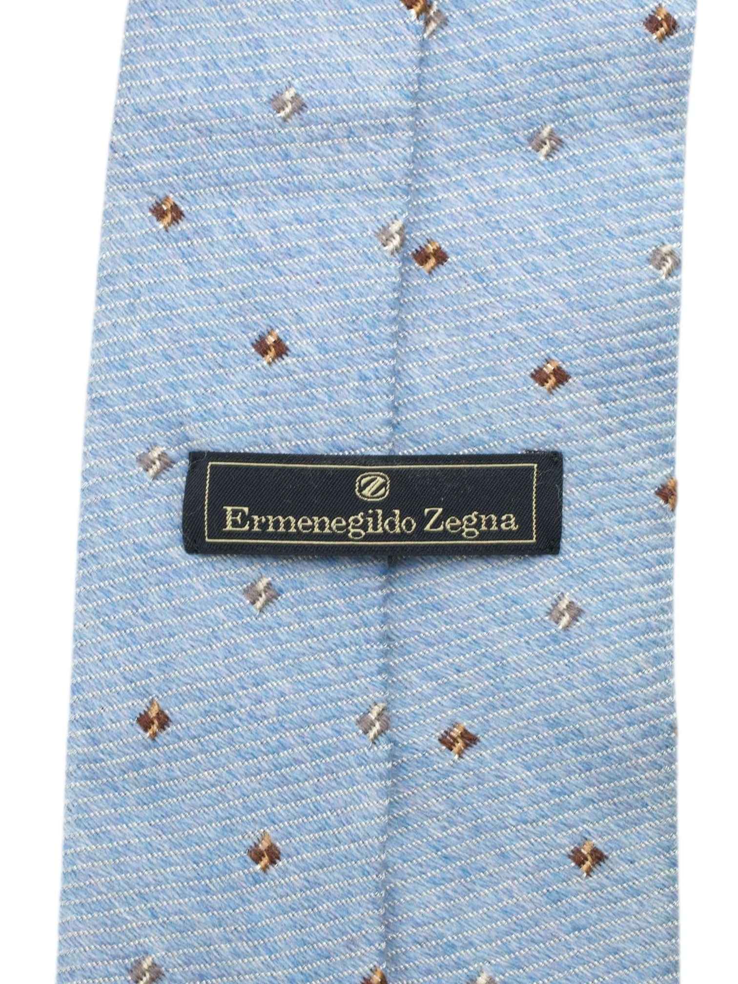 Ermenegildo Zegna Steel Grey & Brown Wool-Silk Blend Geometric Pattern Tie