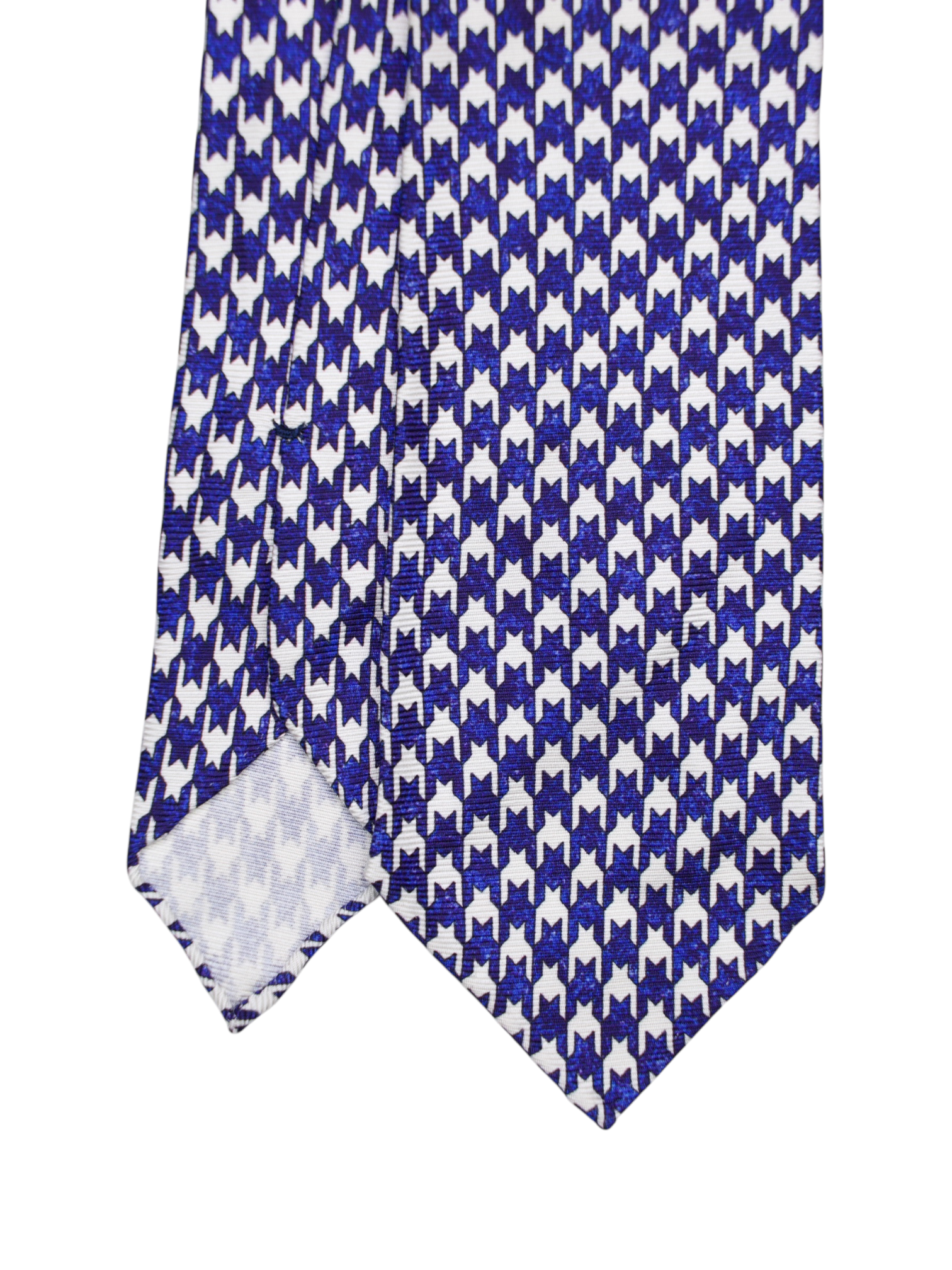 Kiton 5-Fold Royal Blue Handrolled Silk Houndstooth Tie